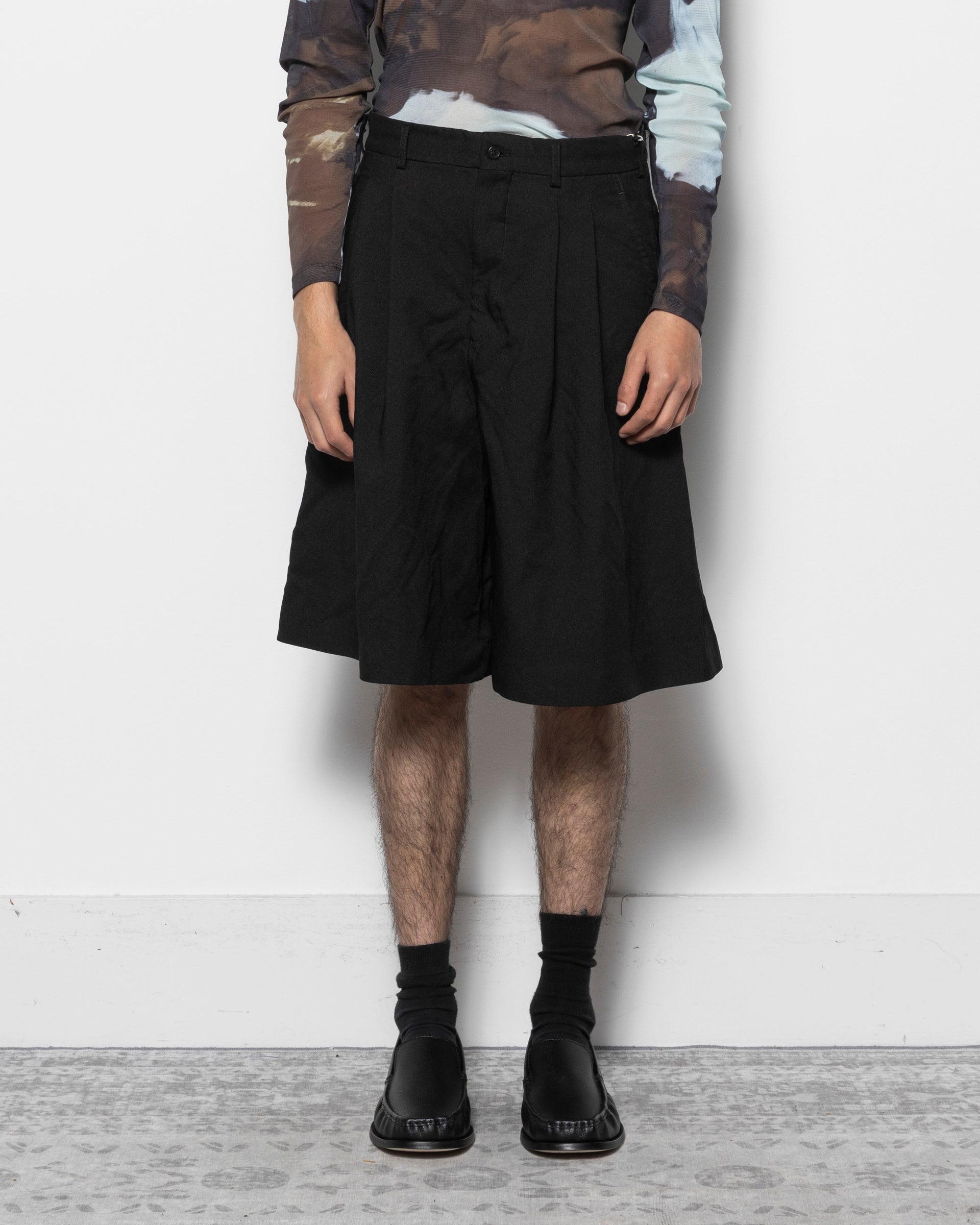Pleated Polyester Shorts in Black
