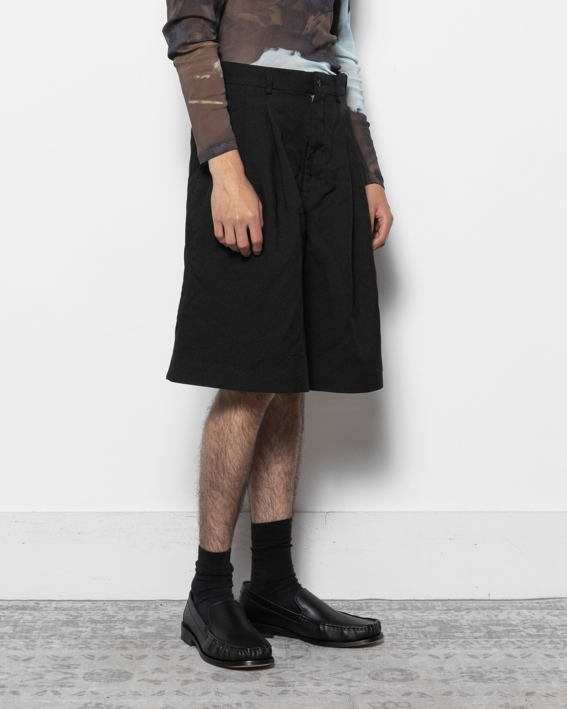 Pleated Polyester Shorts in Black