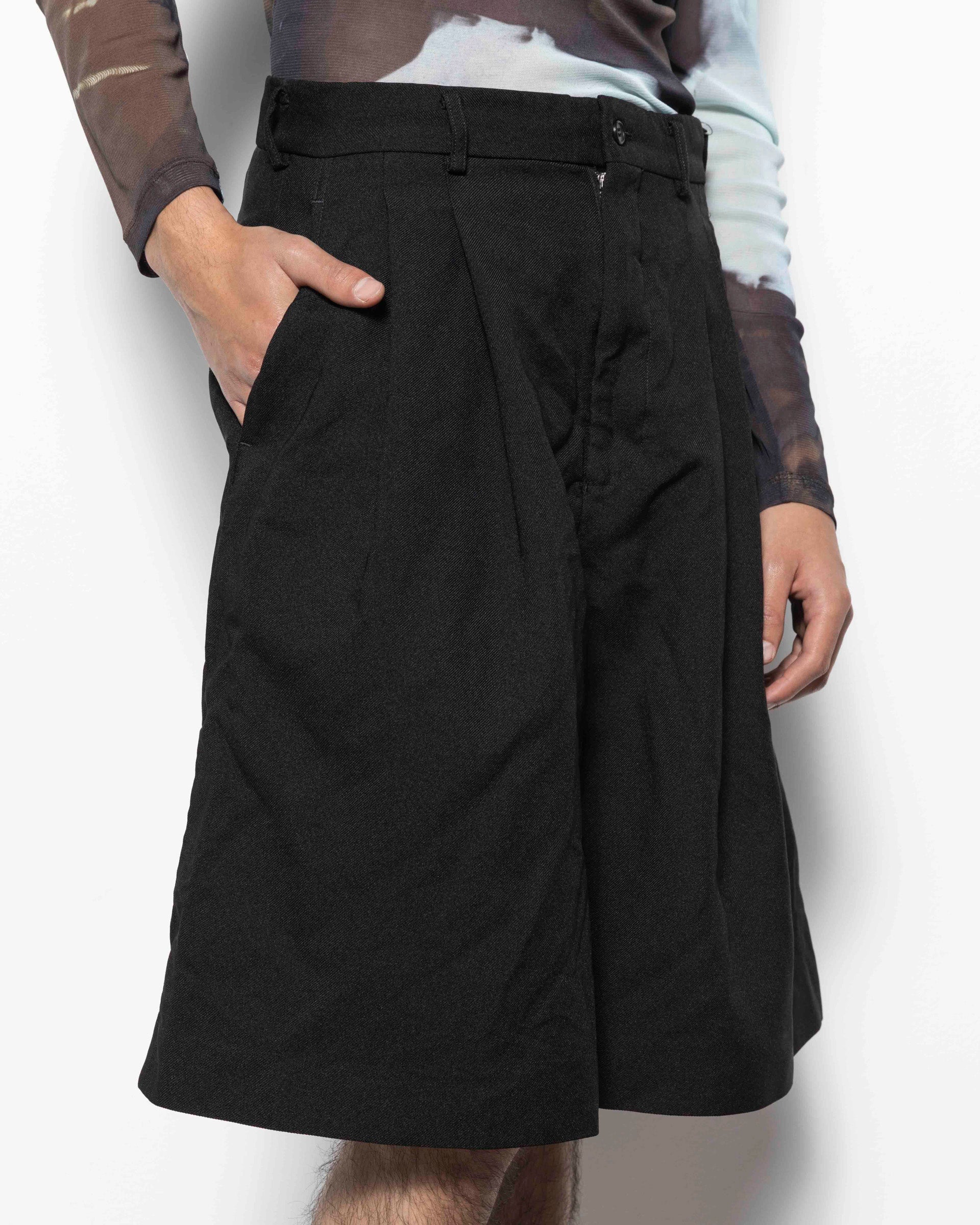 Pleated Polyester Shorts in Black