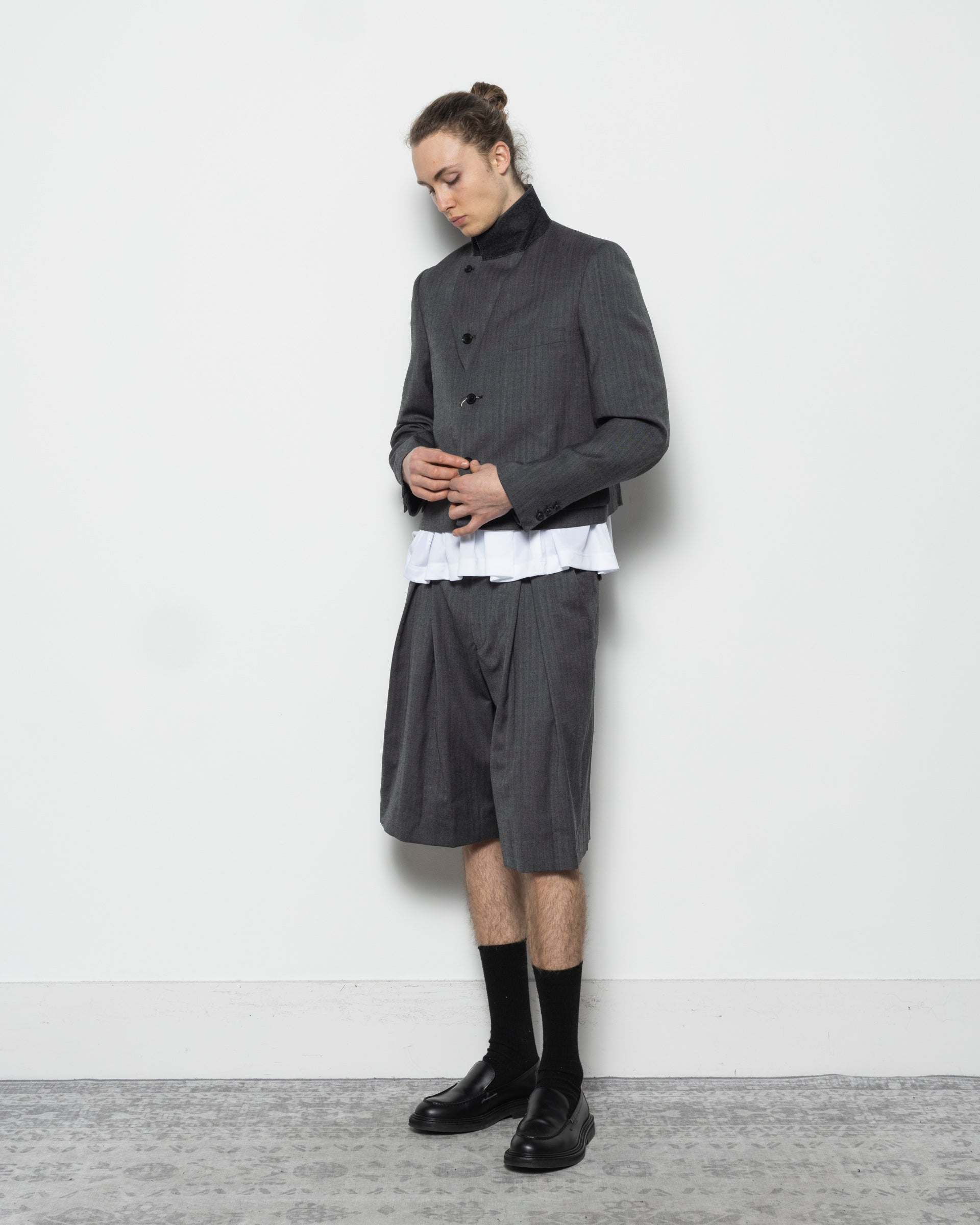 Double Pleated Shorts in Grey