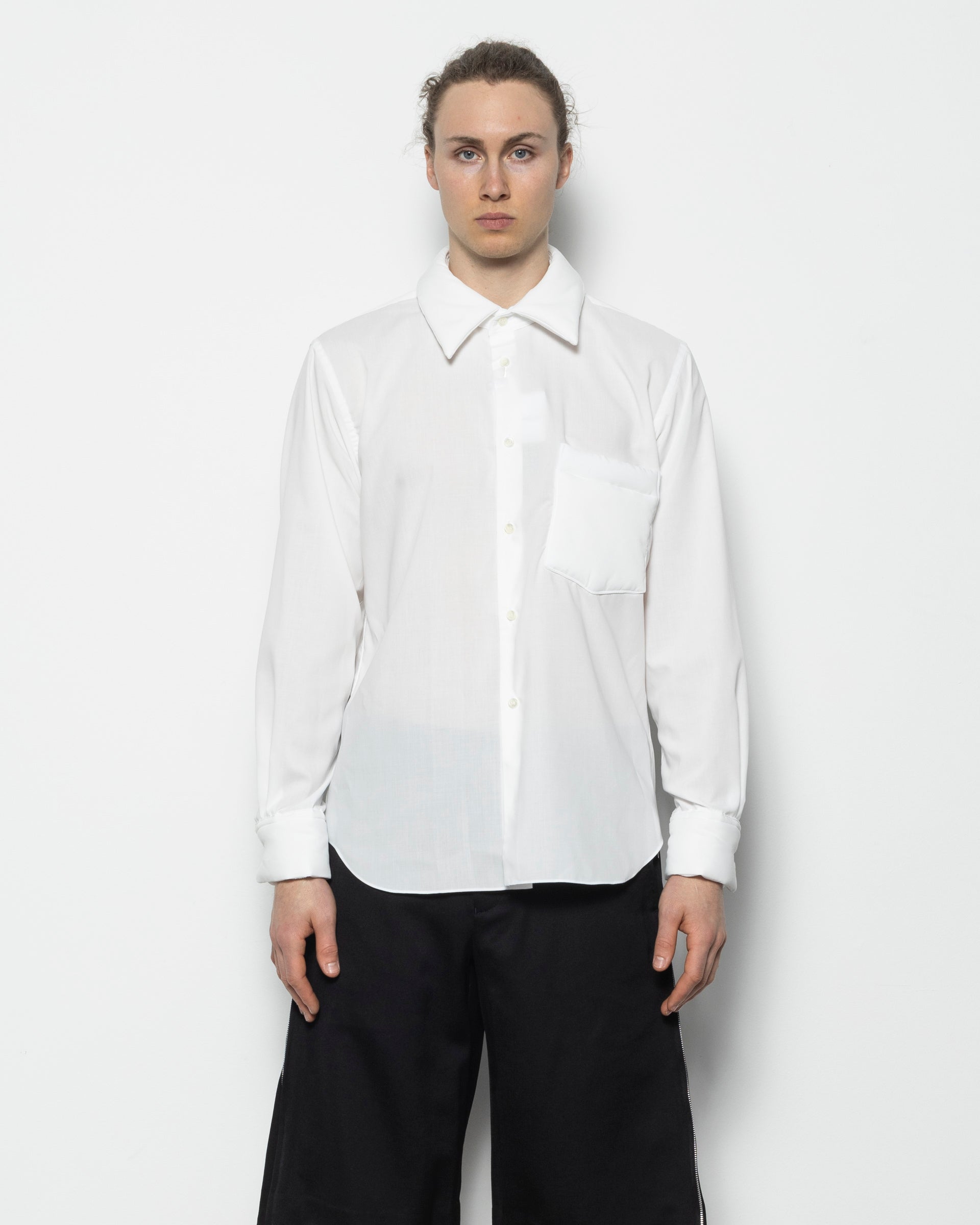 Puffed Button-up Shirt in White