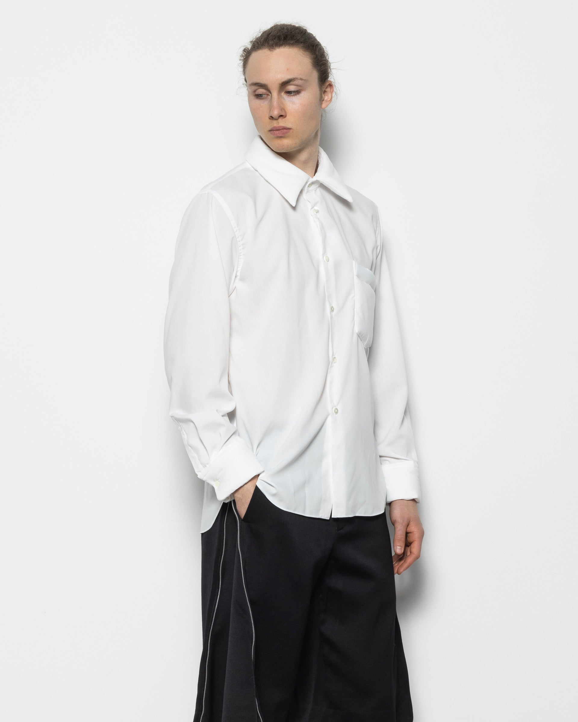 Puffed Button-up Shirt in White