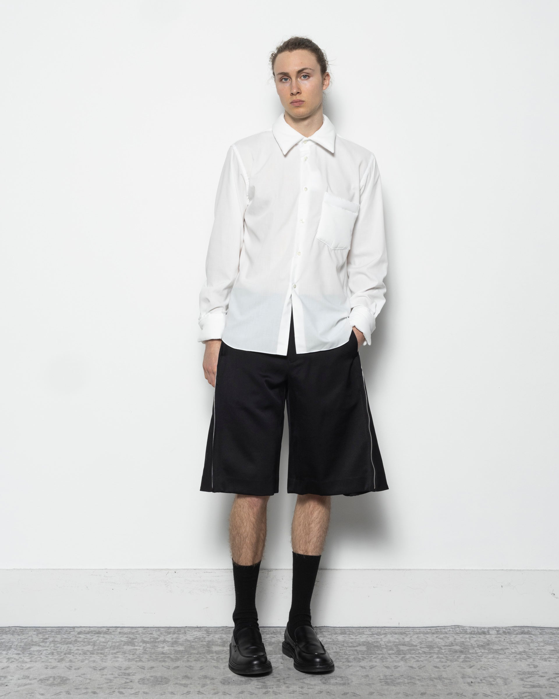 Wool Satin Shorts in Black