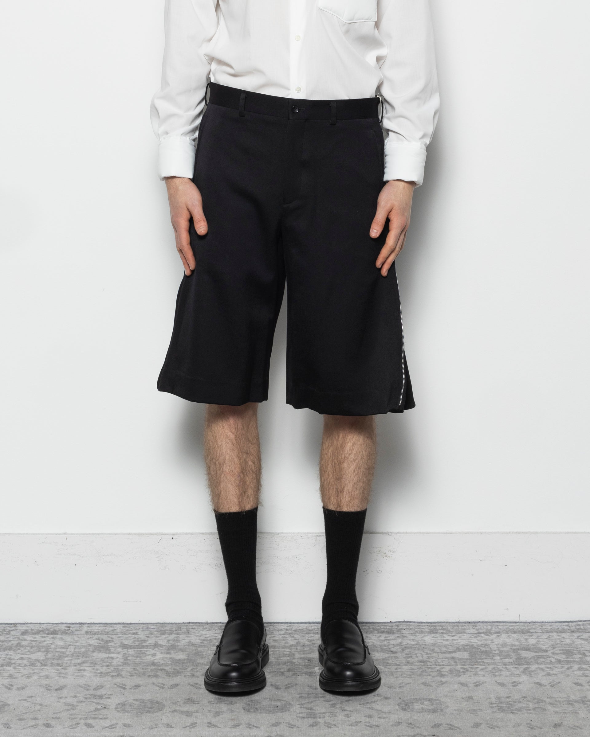 Wool Satin Shorts in Black