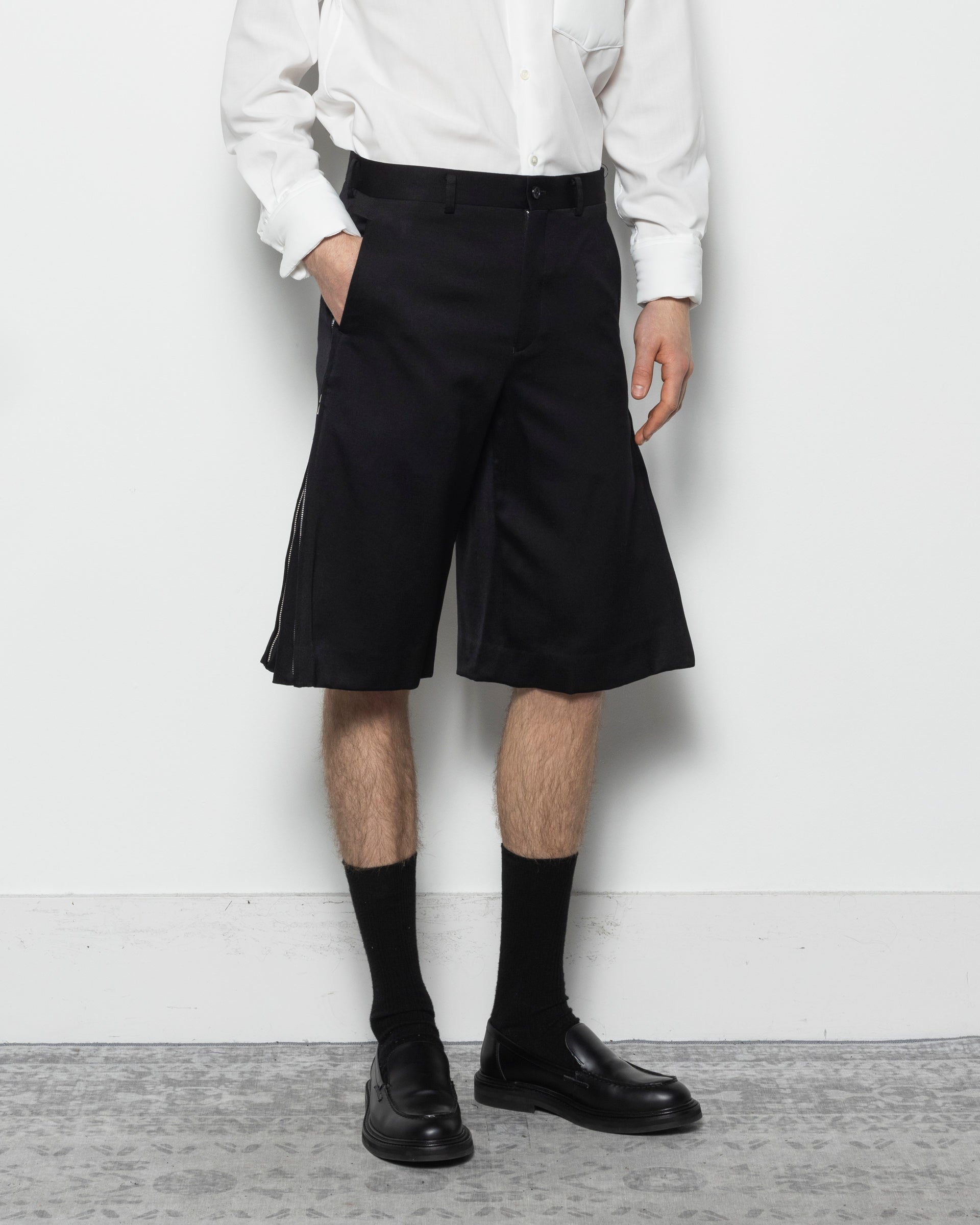 Wool Satin Shorts in Black