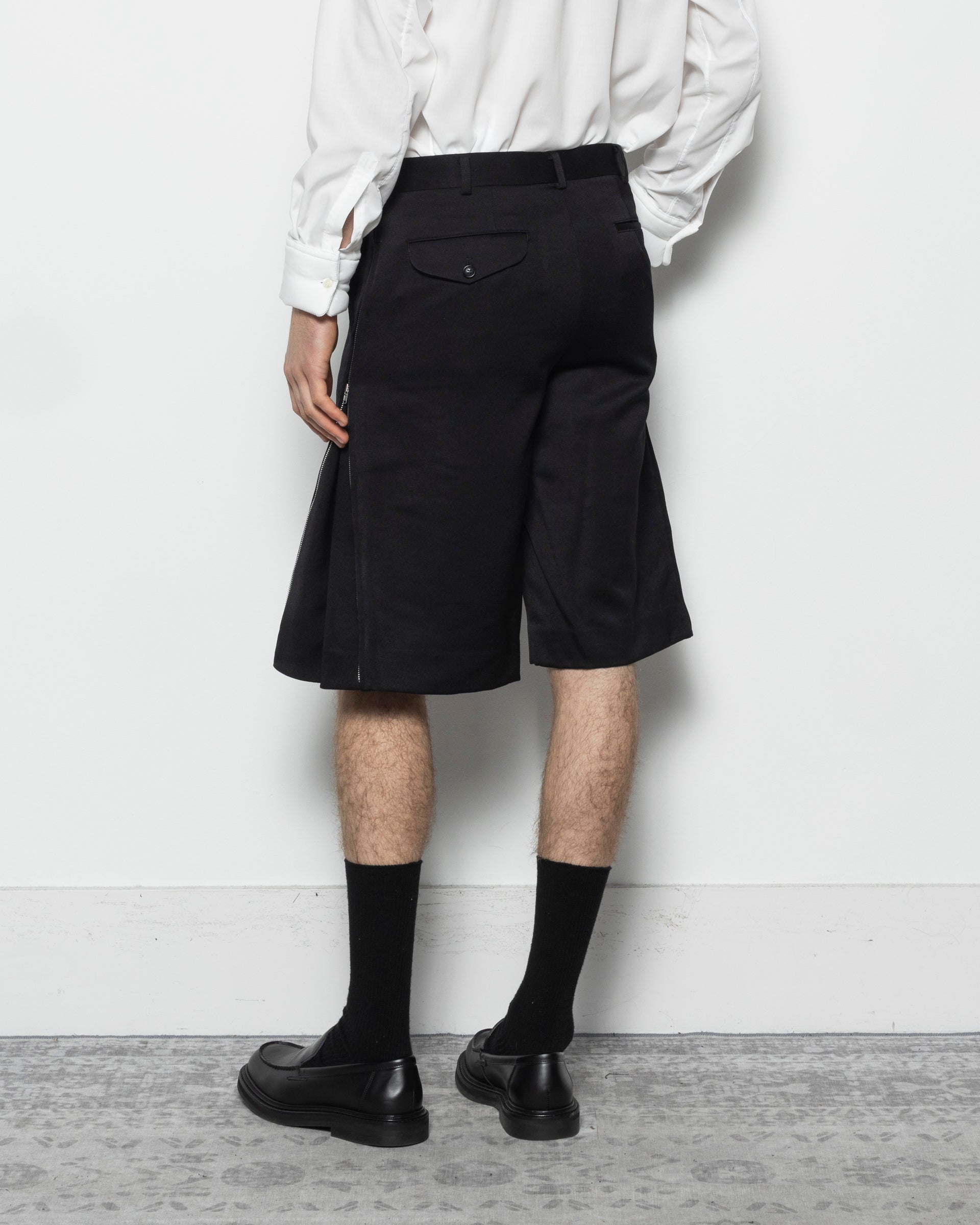 Wool Satin Shorts in Black