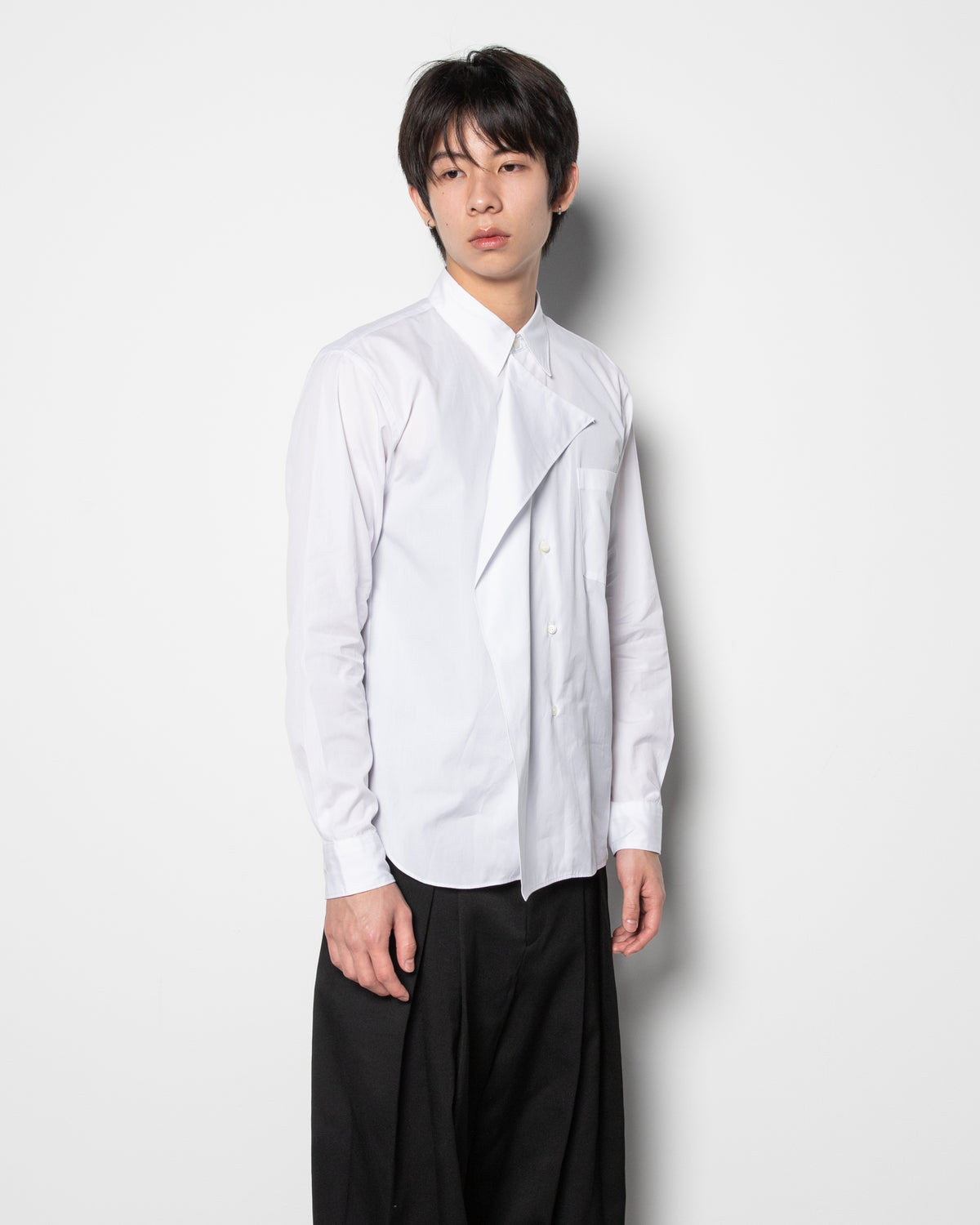 Asymmetric Draped-Panel Shirt in White