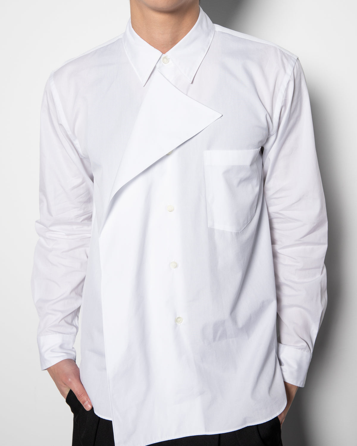 Asymmetric Draped-Panel Shirt in White