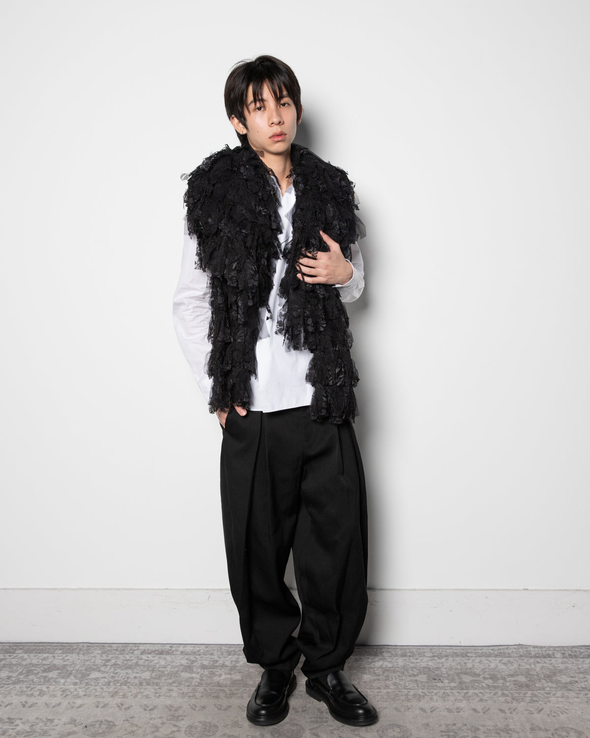 Netted Short Coat in Black