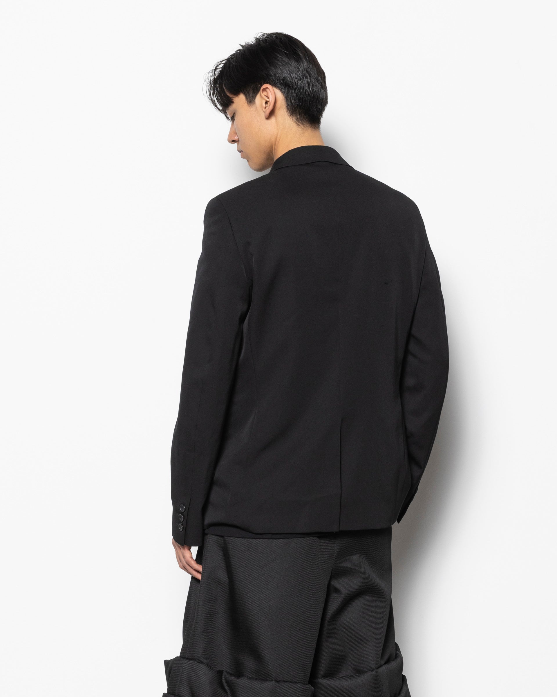 Wool Gabardine Button Up Jacket in Black