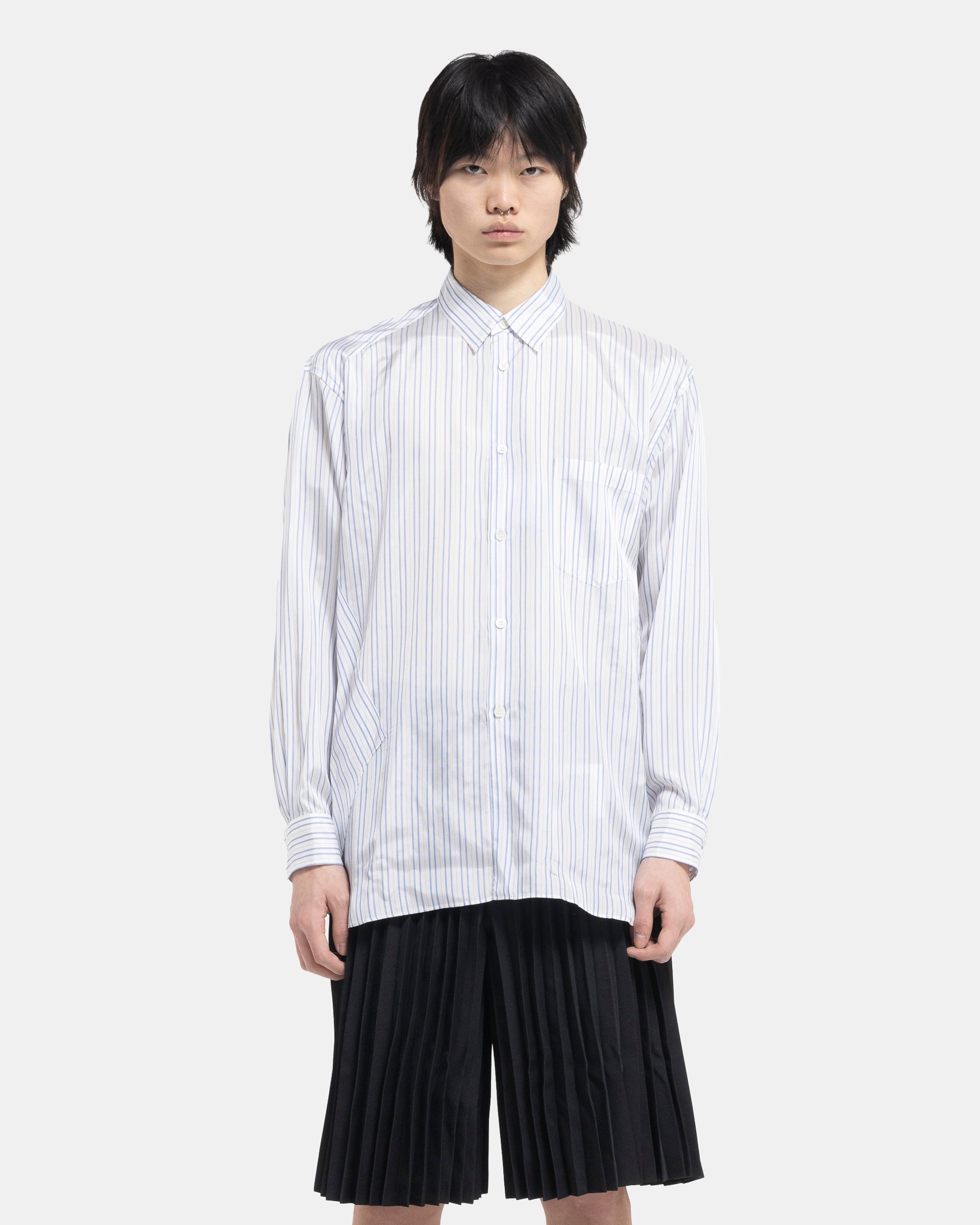 Asymmetric Striped Shirt in White and Blue