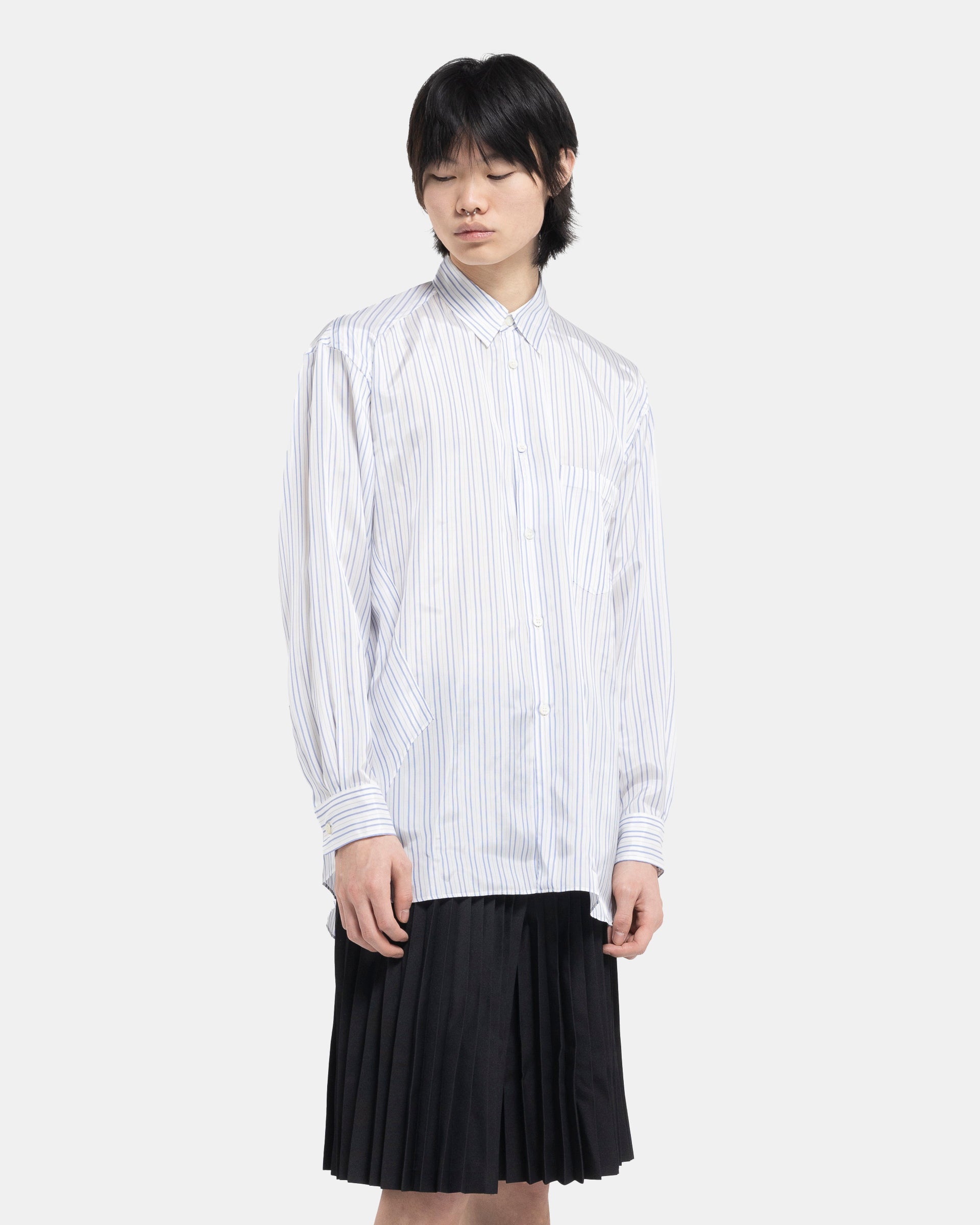 Asymmetric Striped Shirt in White and Blue