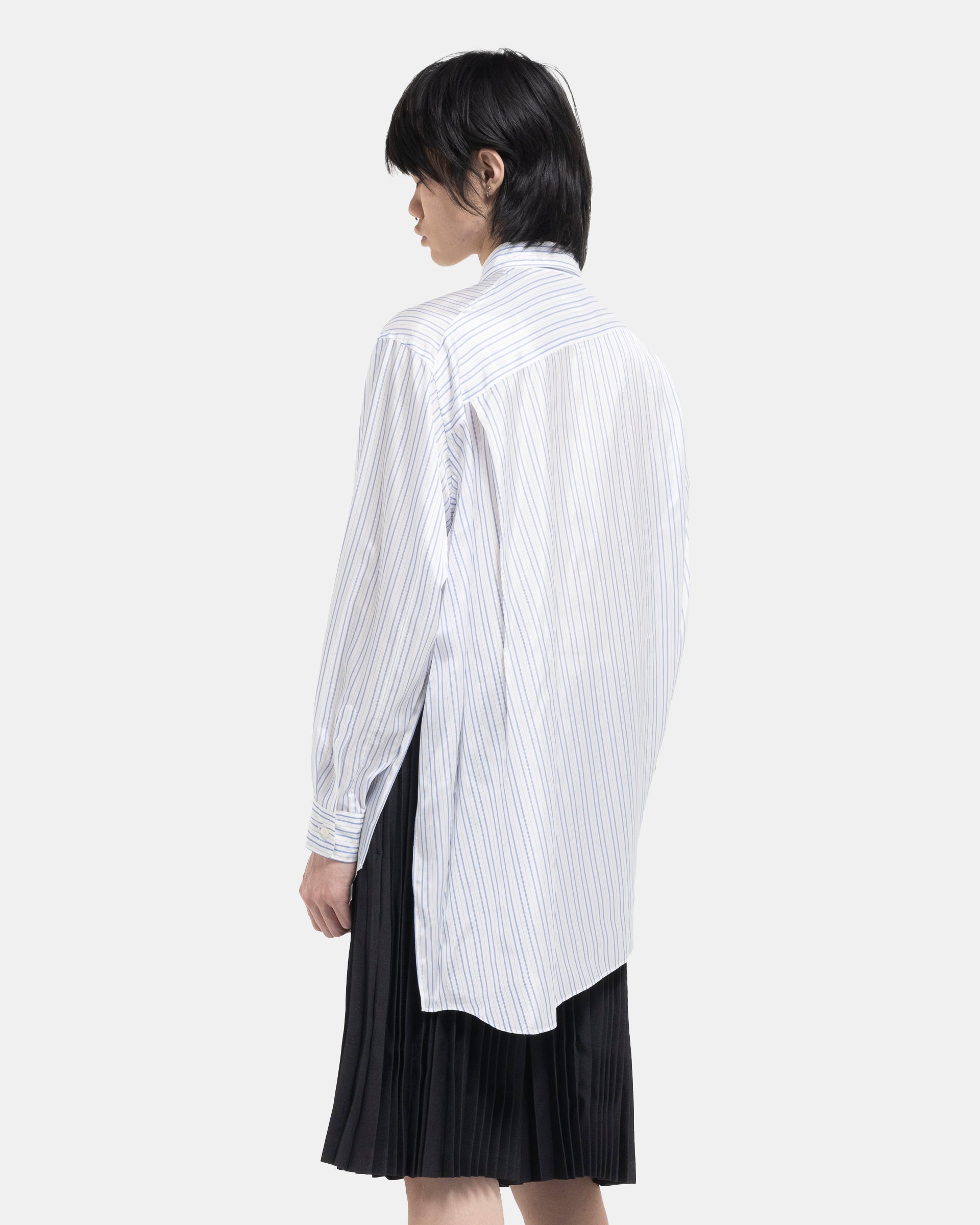 Asymmetric Striped Shirt in White and Blue