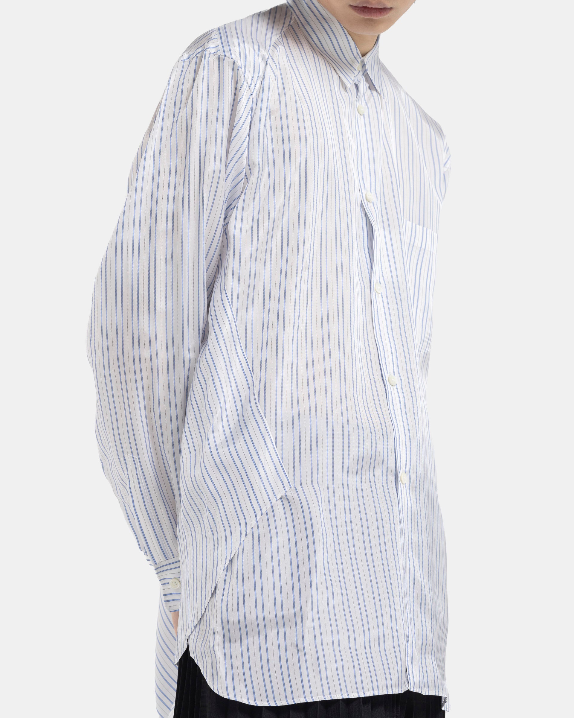 Asymmetric Striped Shirt in White and Blue