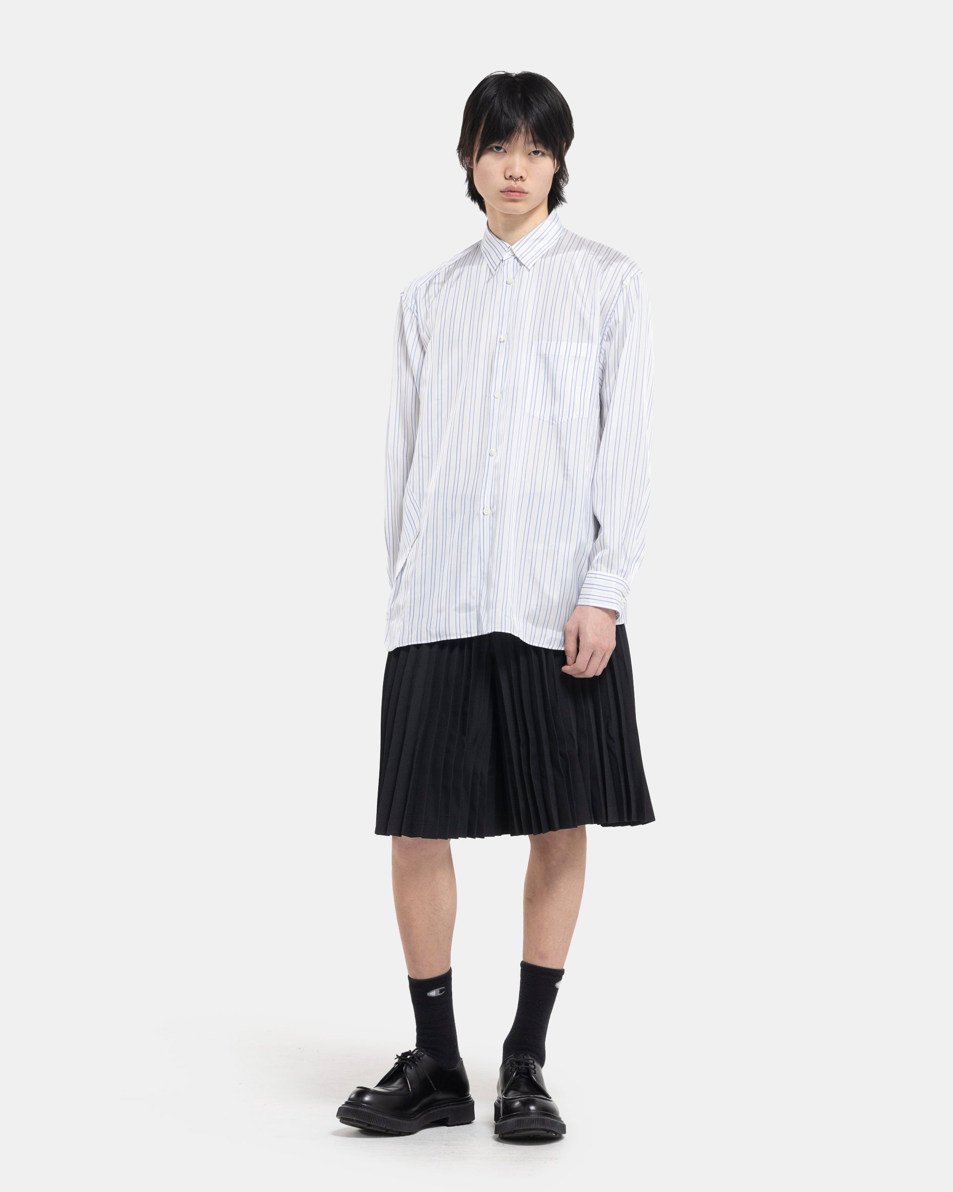 Asymmetric Striped Shirt in White and Blue