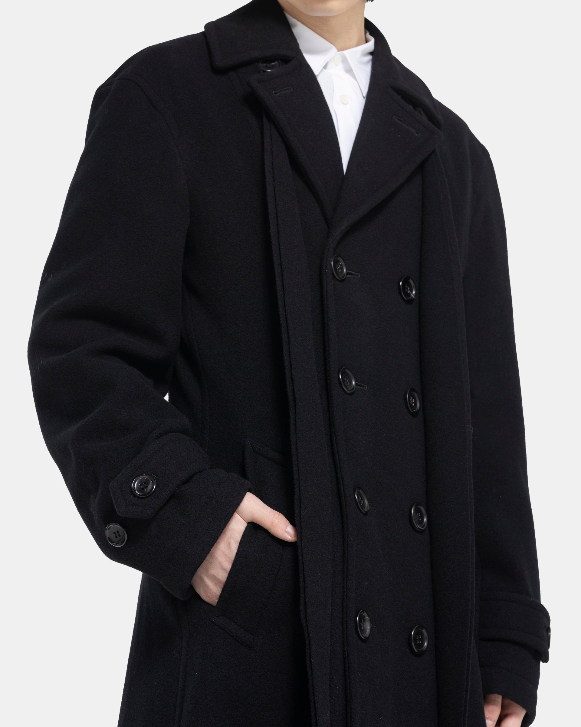 Panelled Wool Coat in Black