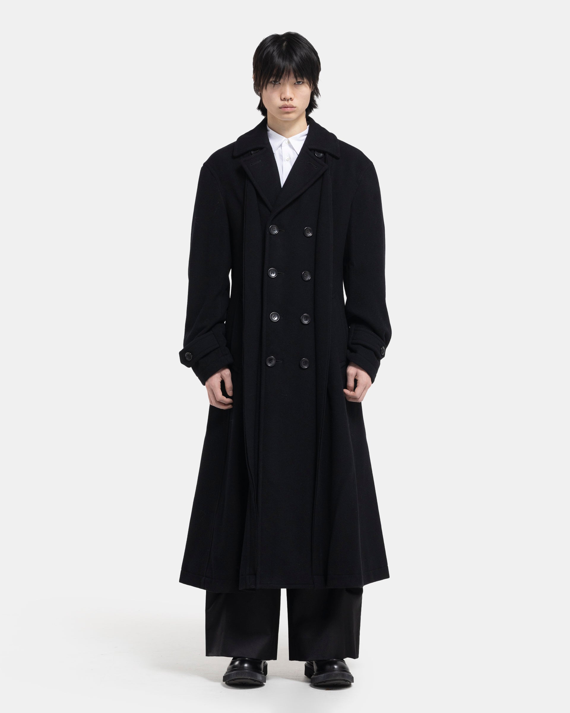 Panelled Wool Coat in Black