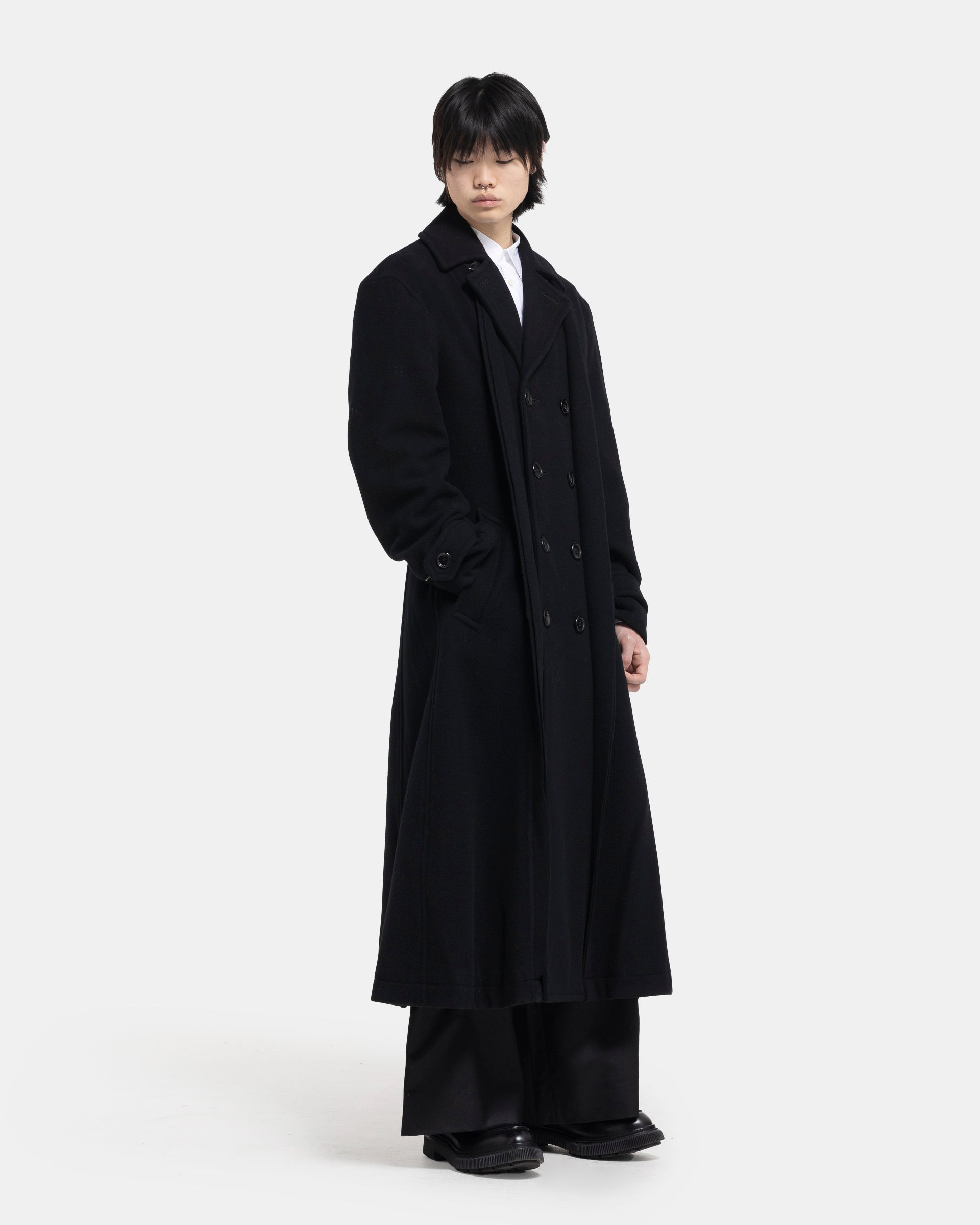 Panelled Wool Coat in Black