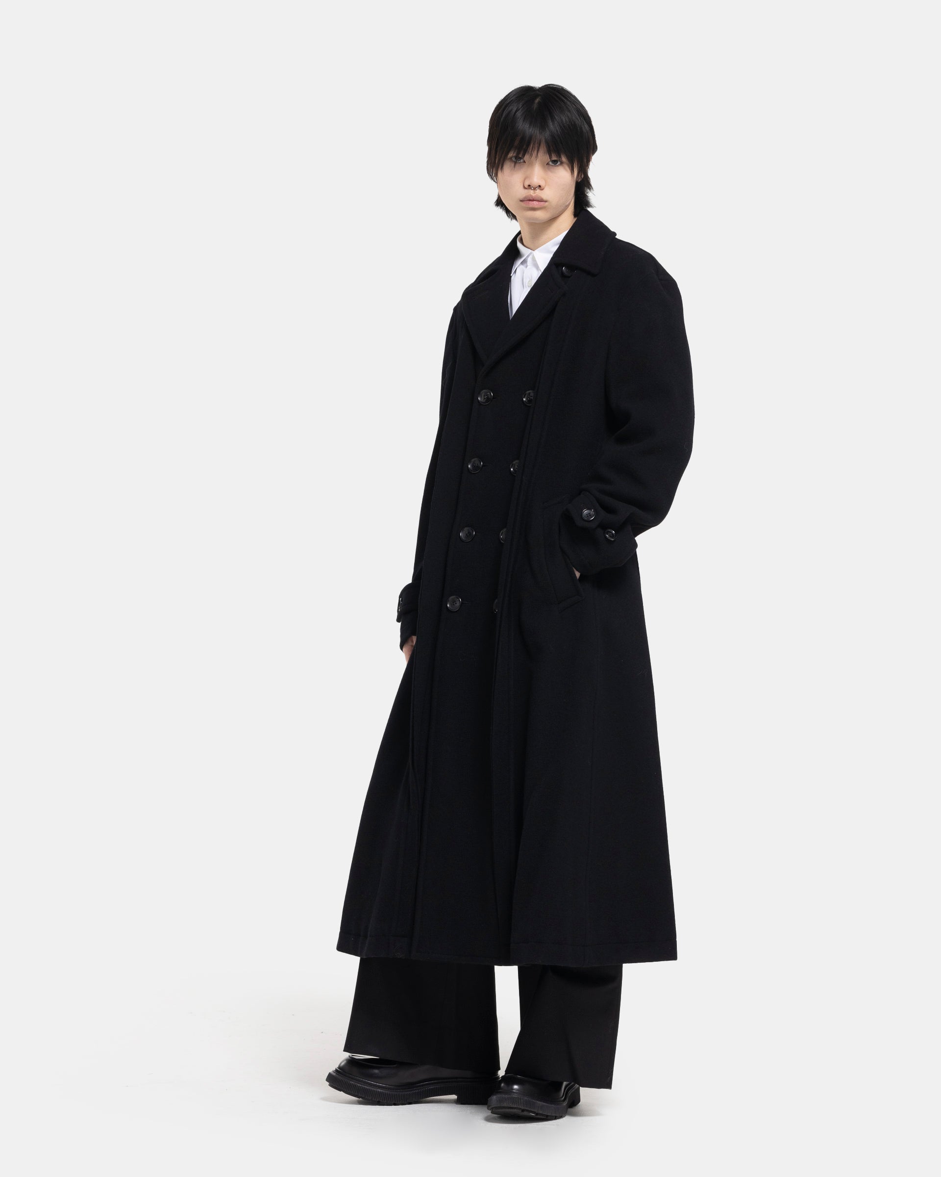 Panelled Wool Coat in Black