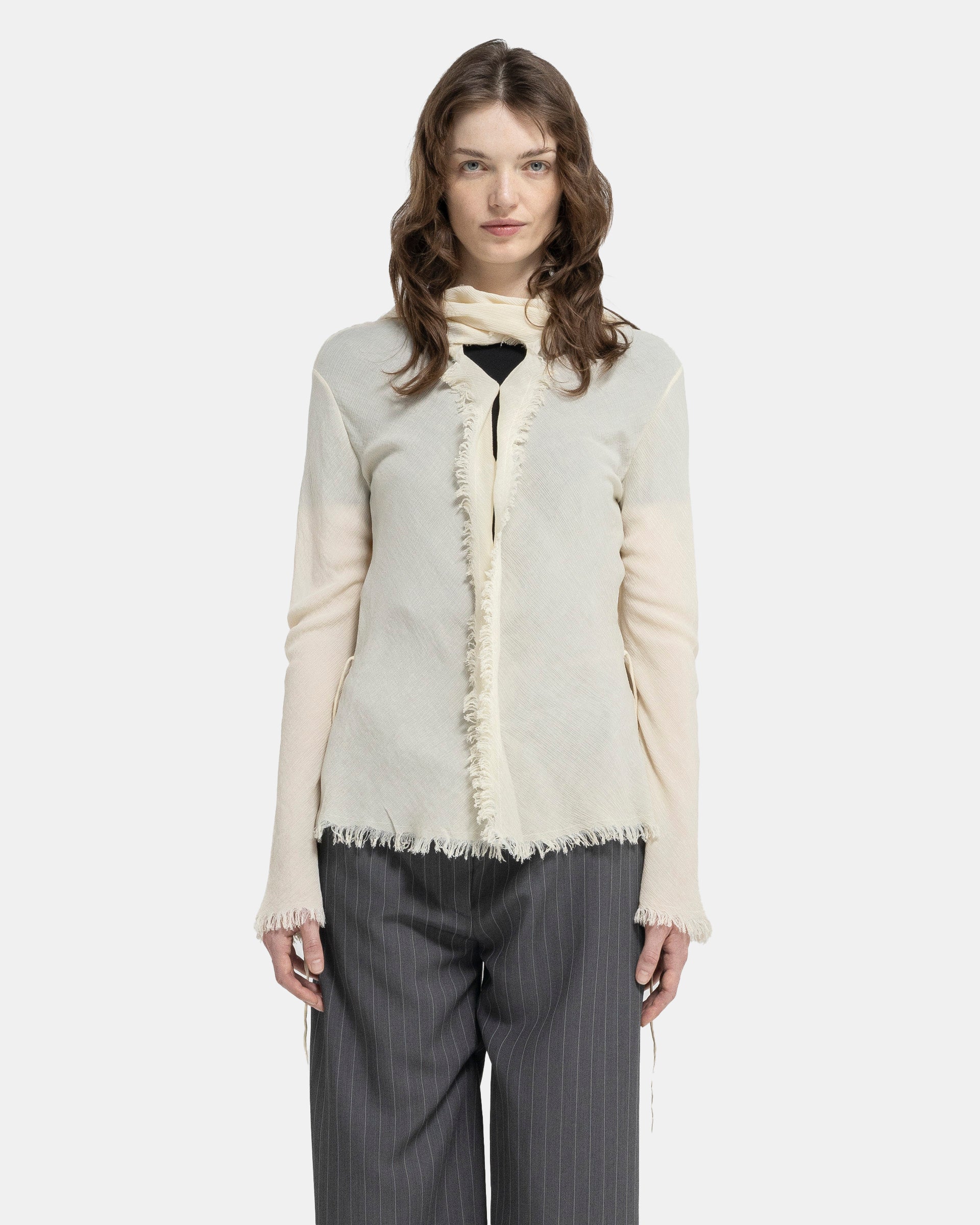 Crepe Scarf Blouse in Warm White