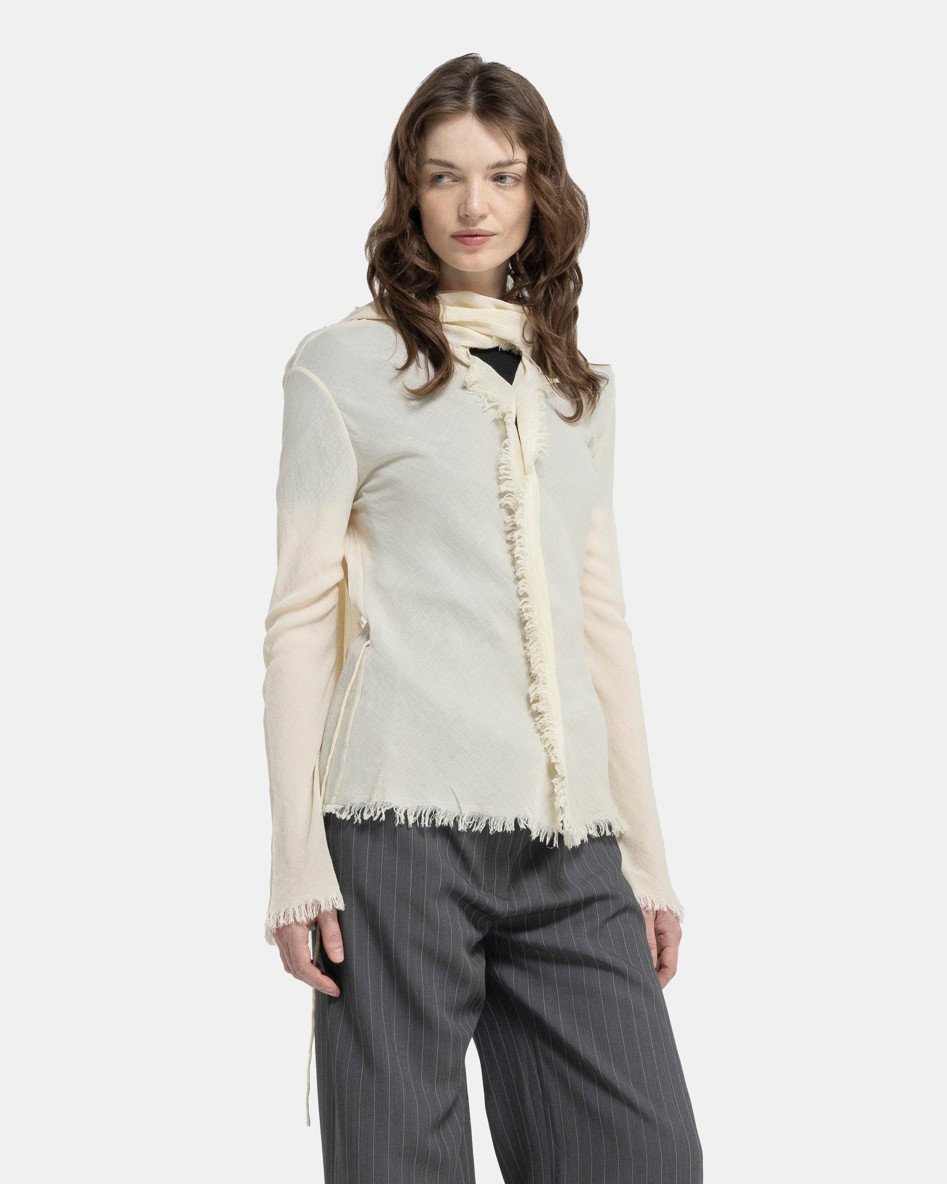 Crepe Scarf Blouse in Warm White