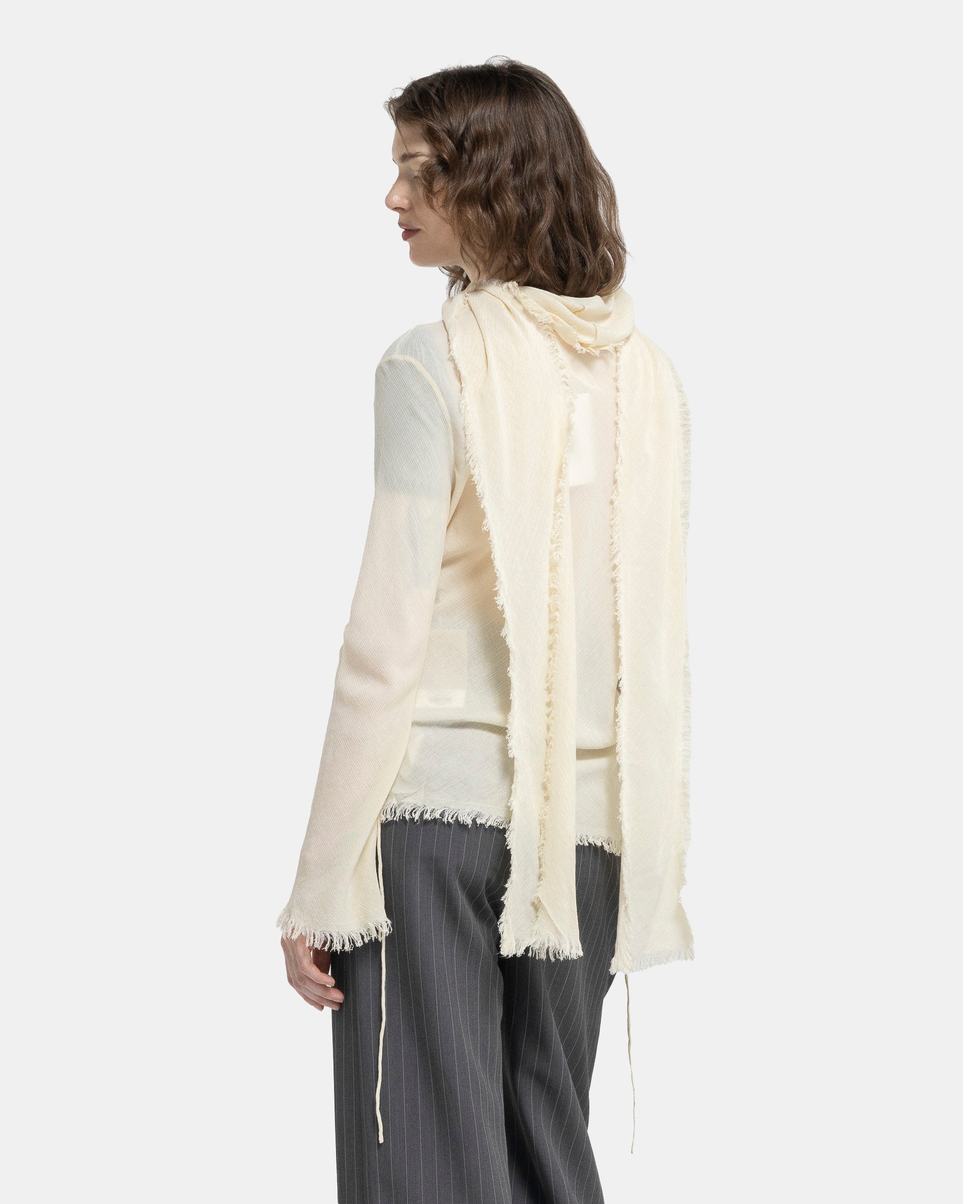 Crepe Scarf Blouse in Warm White