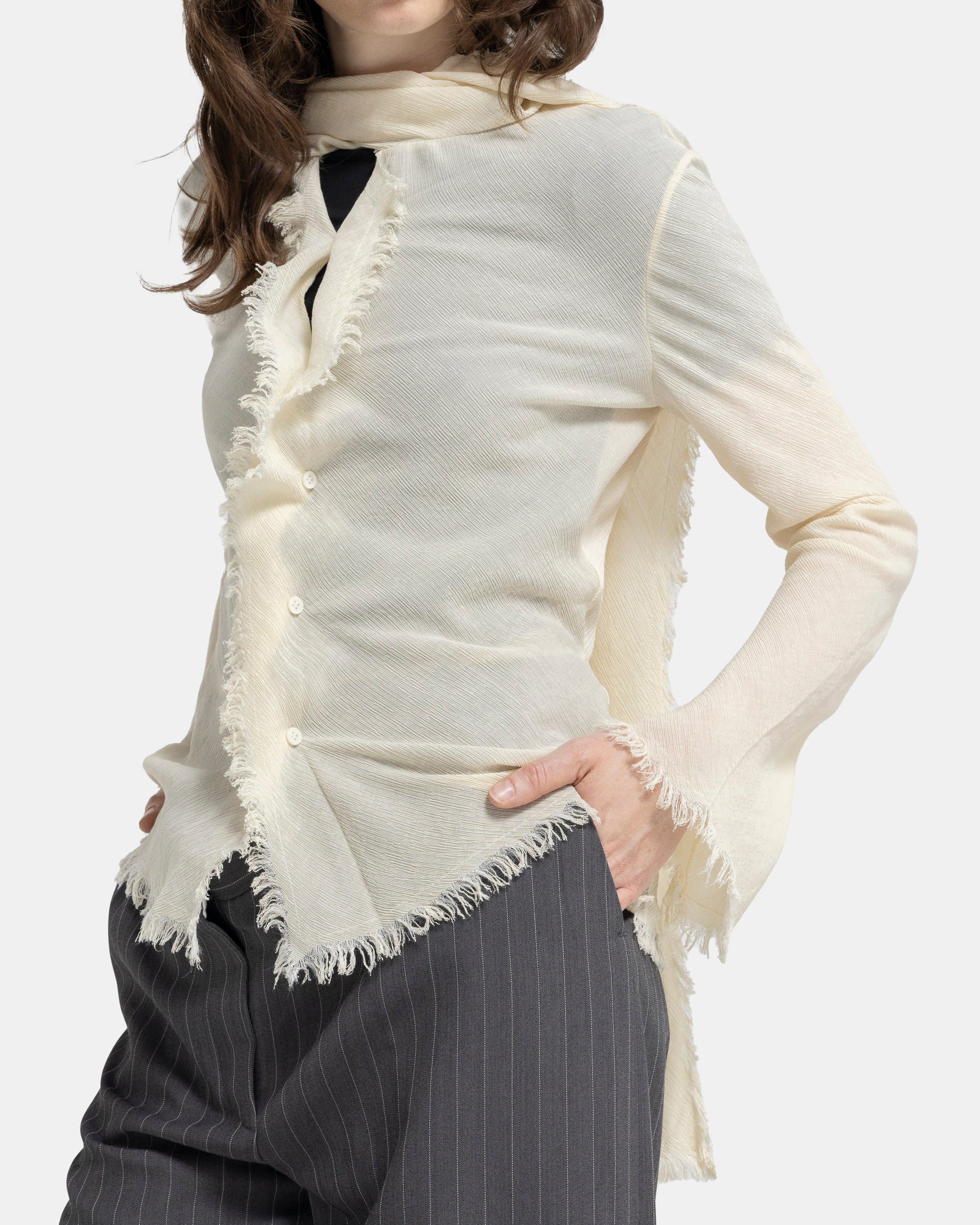 Crepe Scarf Blouse in Warm White