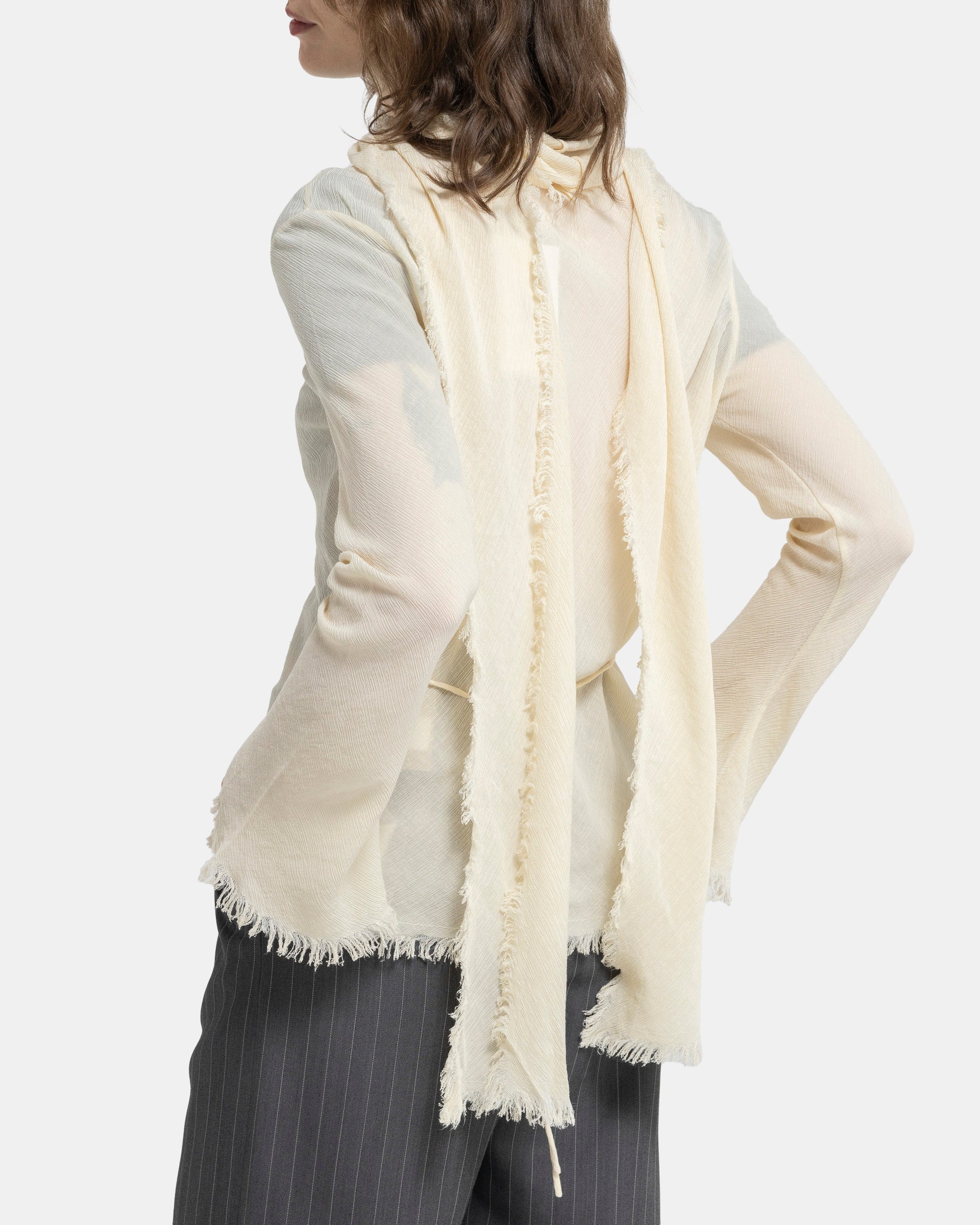 Crepe Scarf Blouse in Warm White