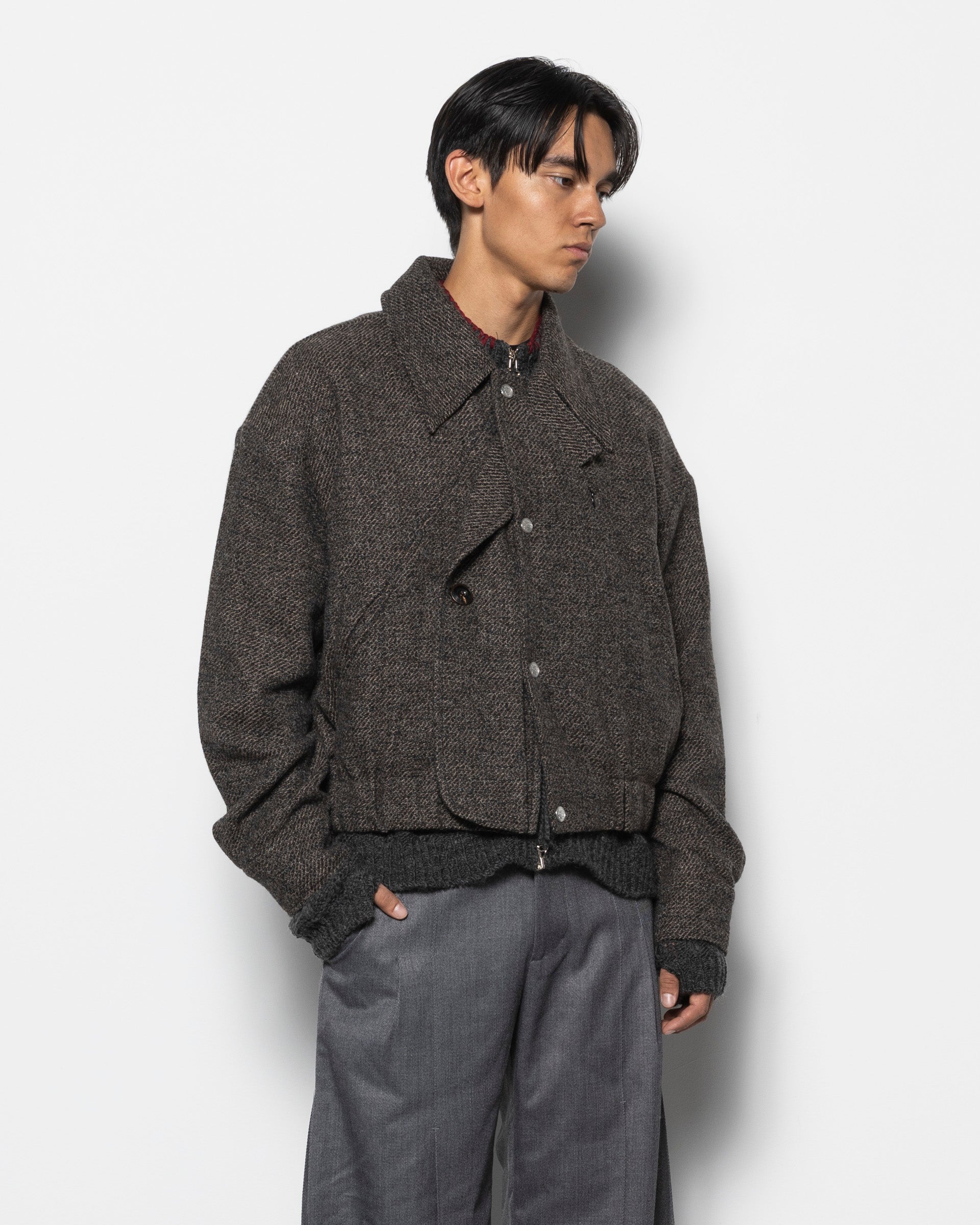 Deconstructed Detachable Lapel Jacket in Stone Brown