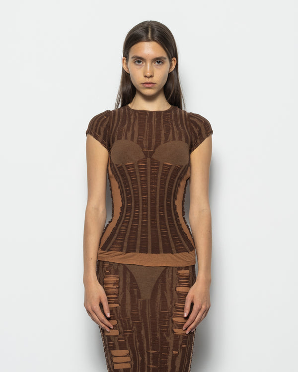 M-CALAI Short Sleeve Knit in Brown