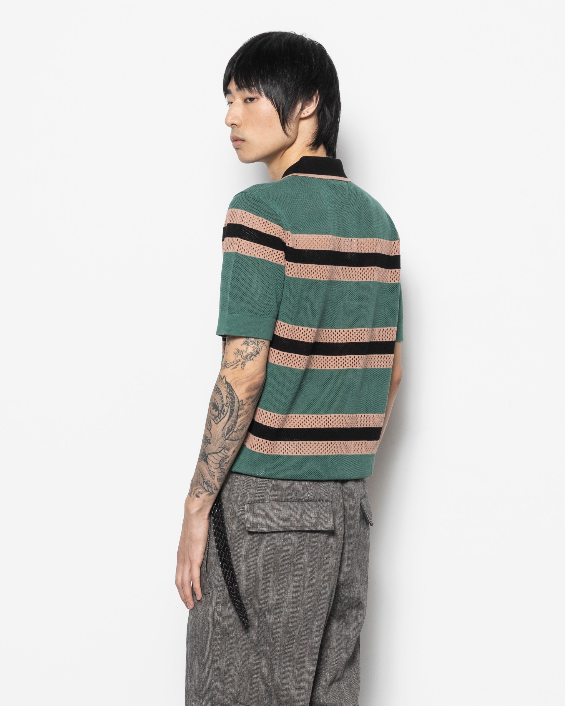 Mercy Stripe Polo Shirt in Pine