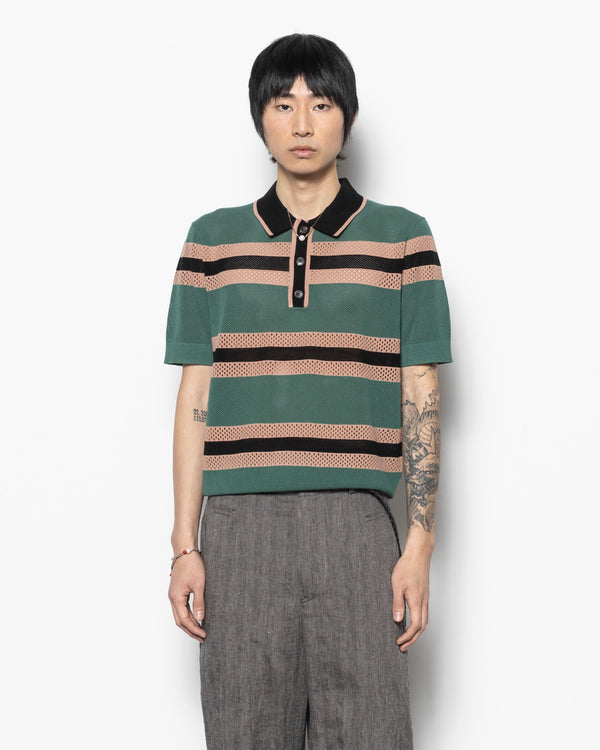 Mercy Stripe Polo Shirt in Pine