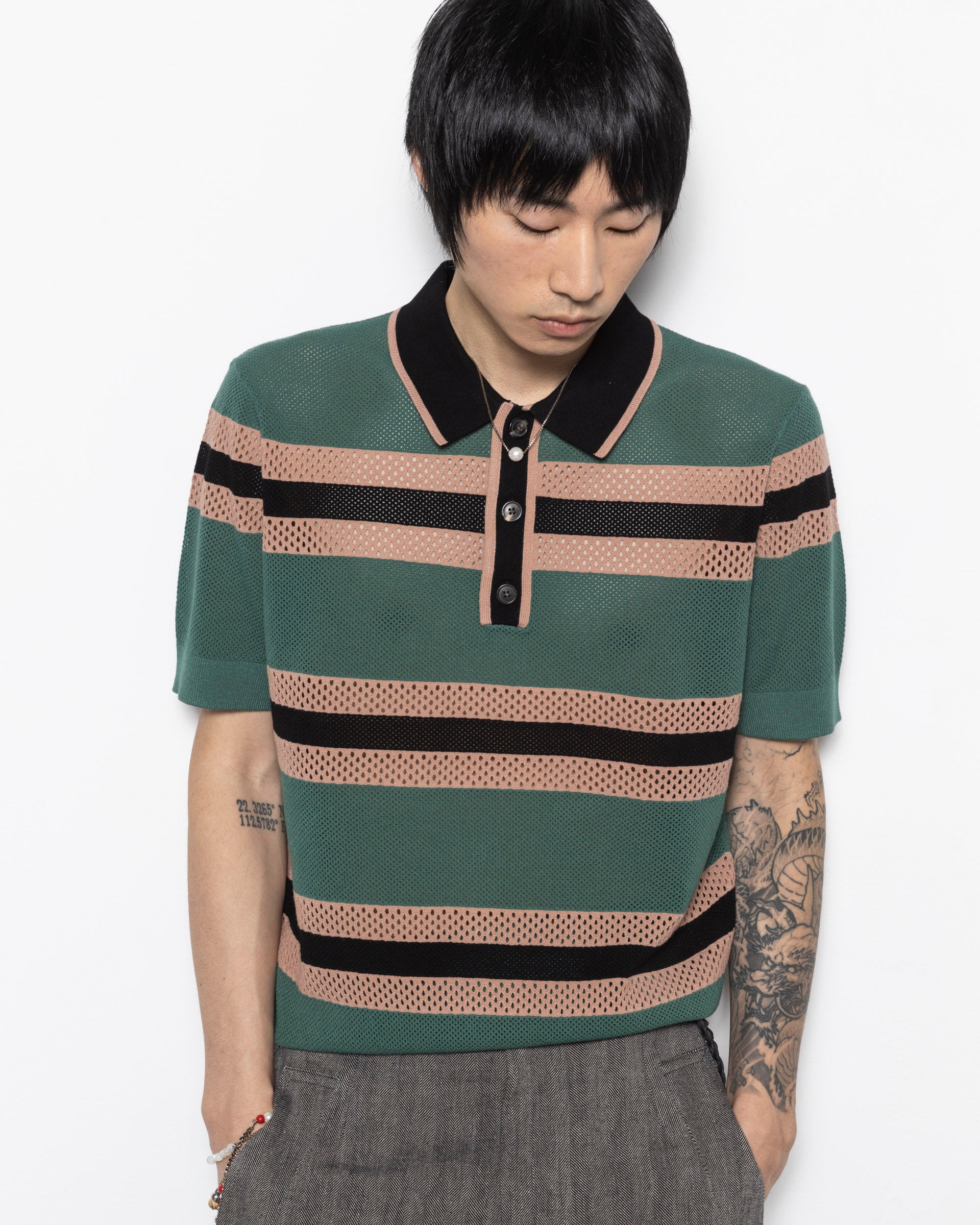 Mercy Stripe Polo Shirt in Pine