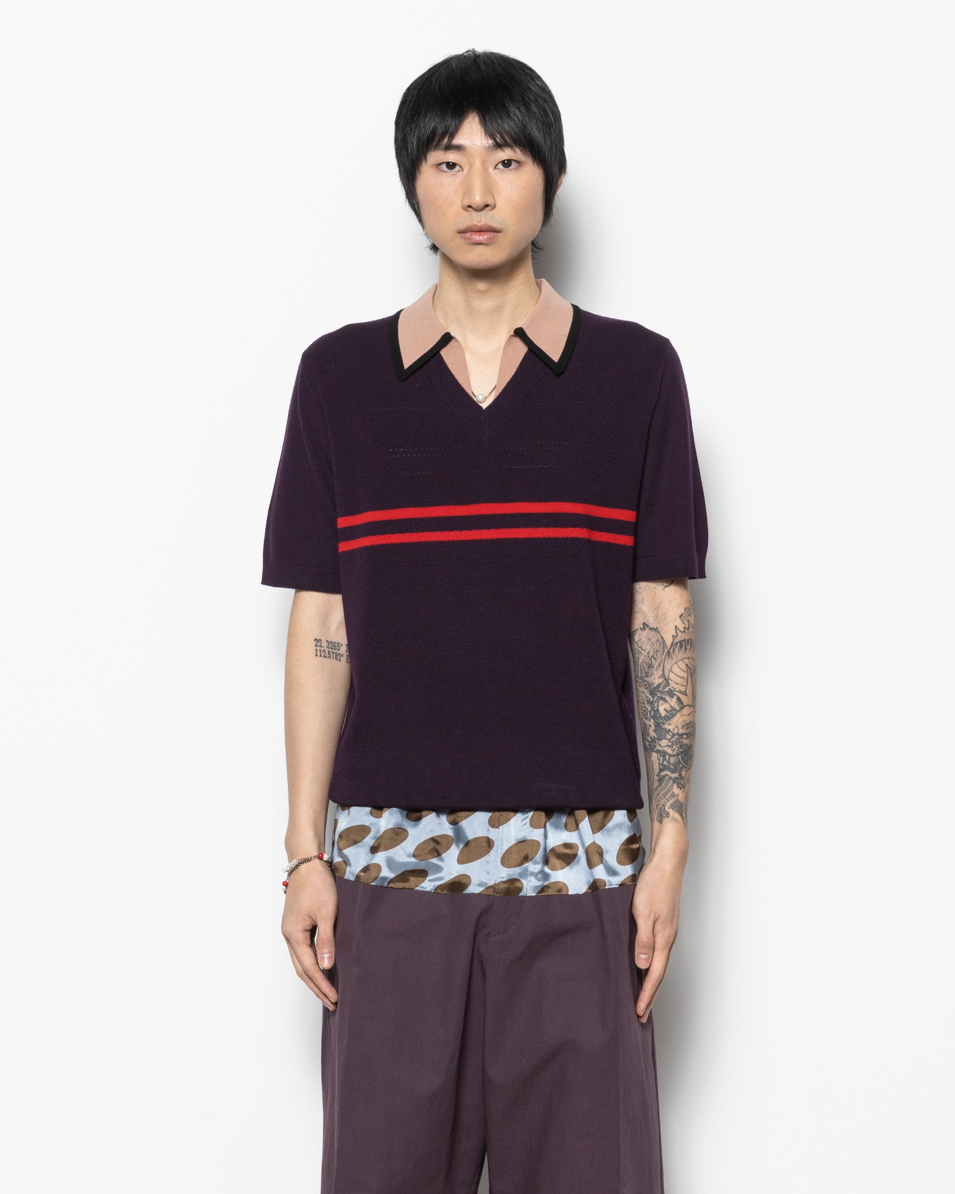 Dries Van Noten Molor Polo Shirt in Dark Purple | RODEN GRAY