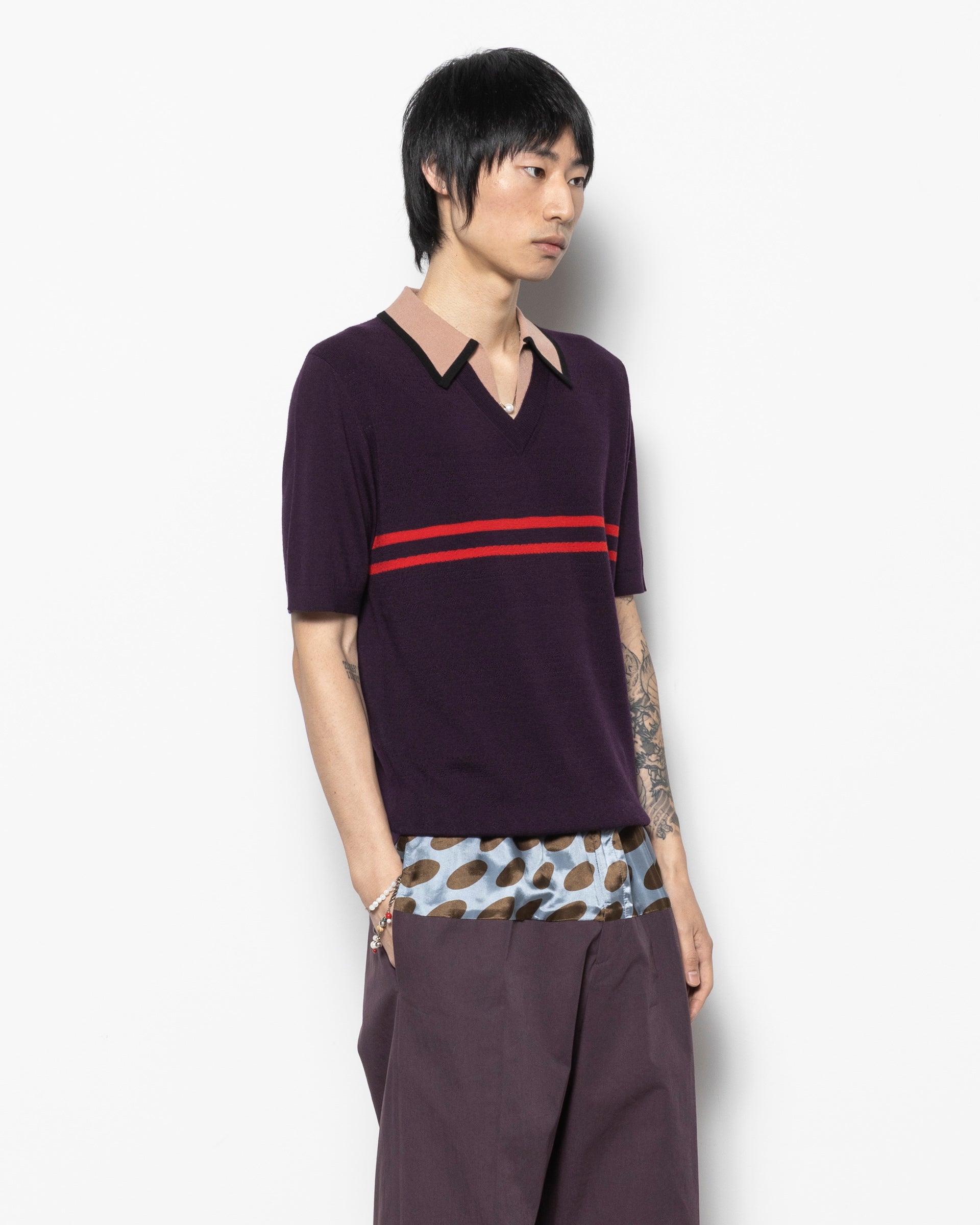 Dries Van Noten Molor Polo Shirt in Dark Purple | RODEN GRAY