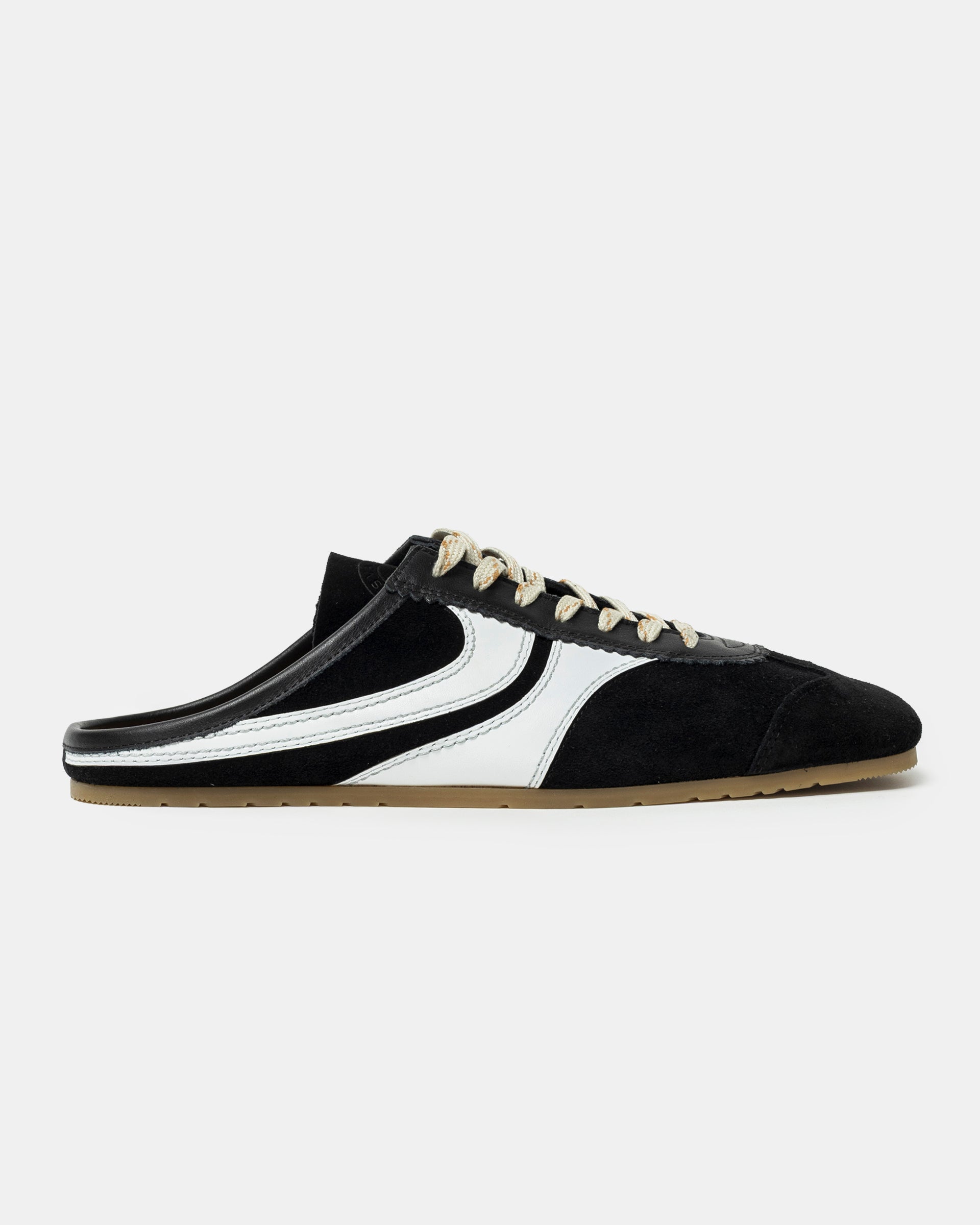 Suede Sneaker Mules in Black and White