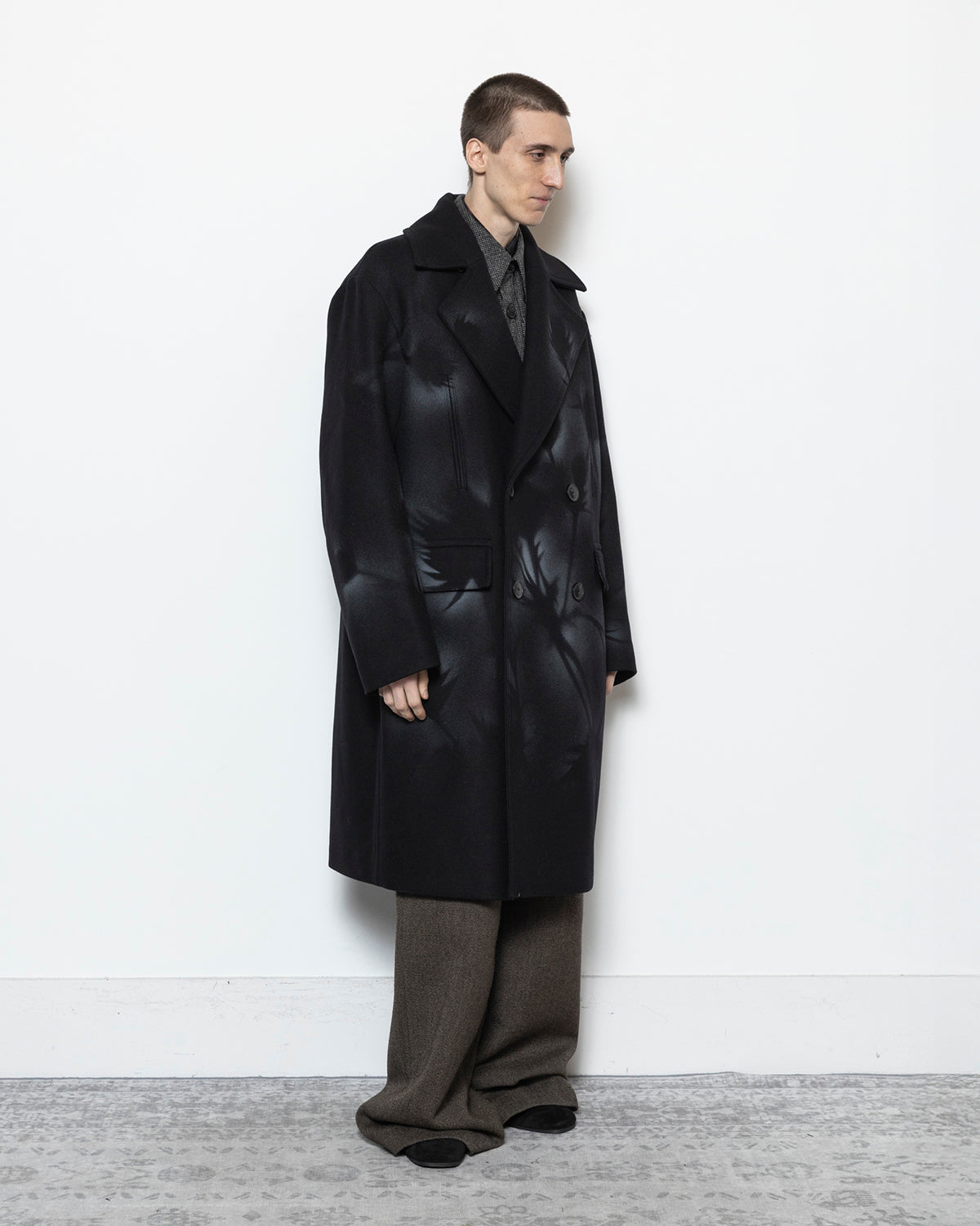 Wool Caban Coat in Black