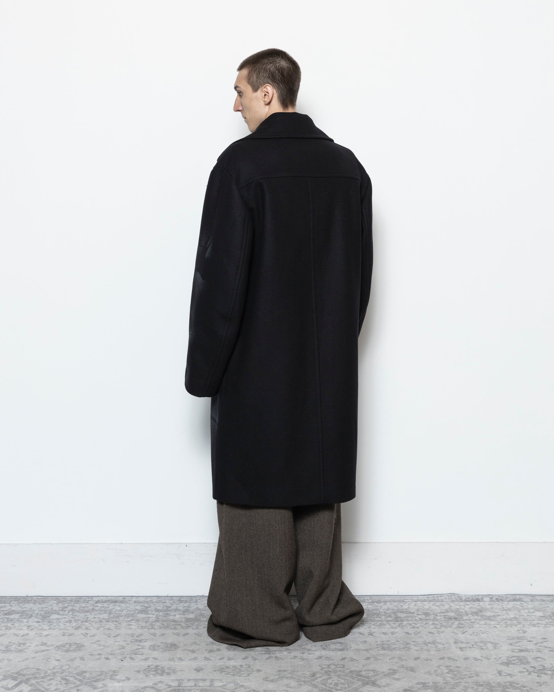 Wool Caban Coat in Black