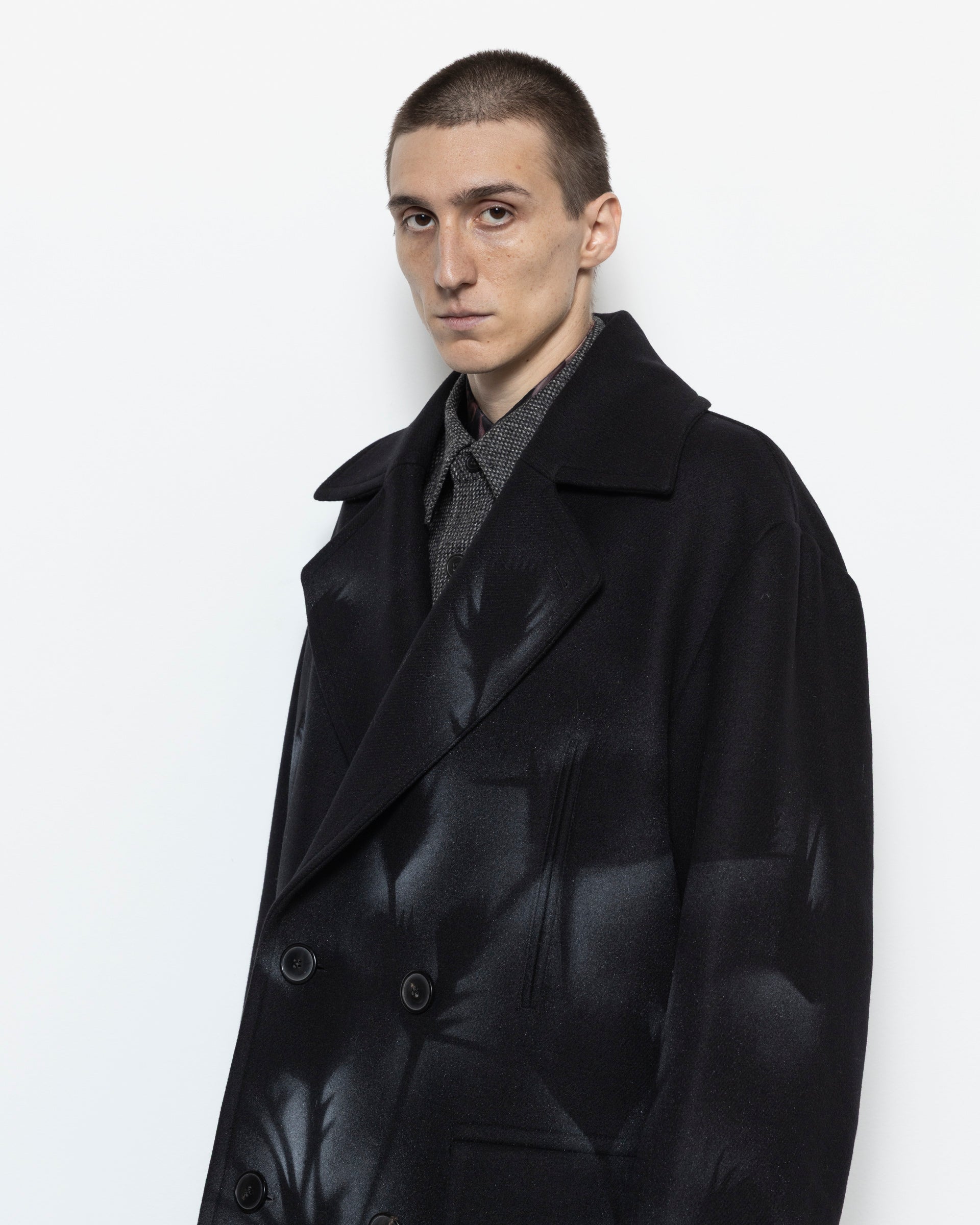 Wool Caban Coat in Black