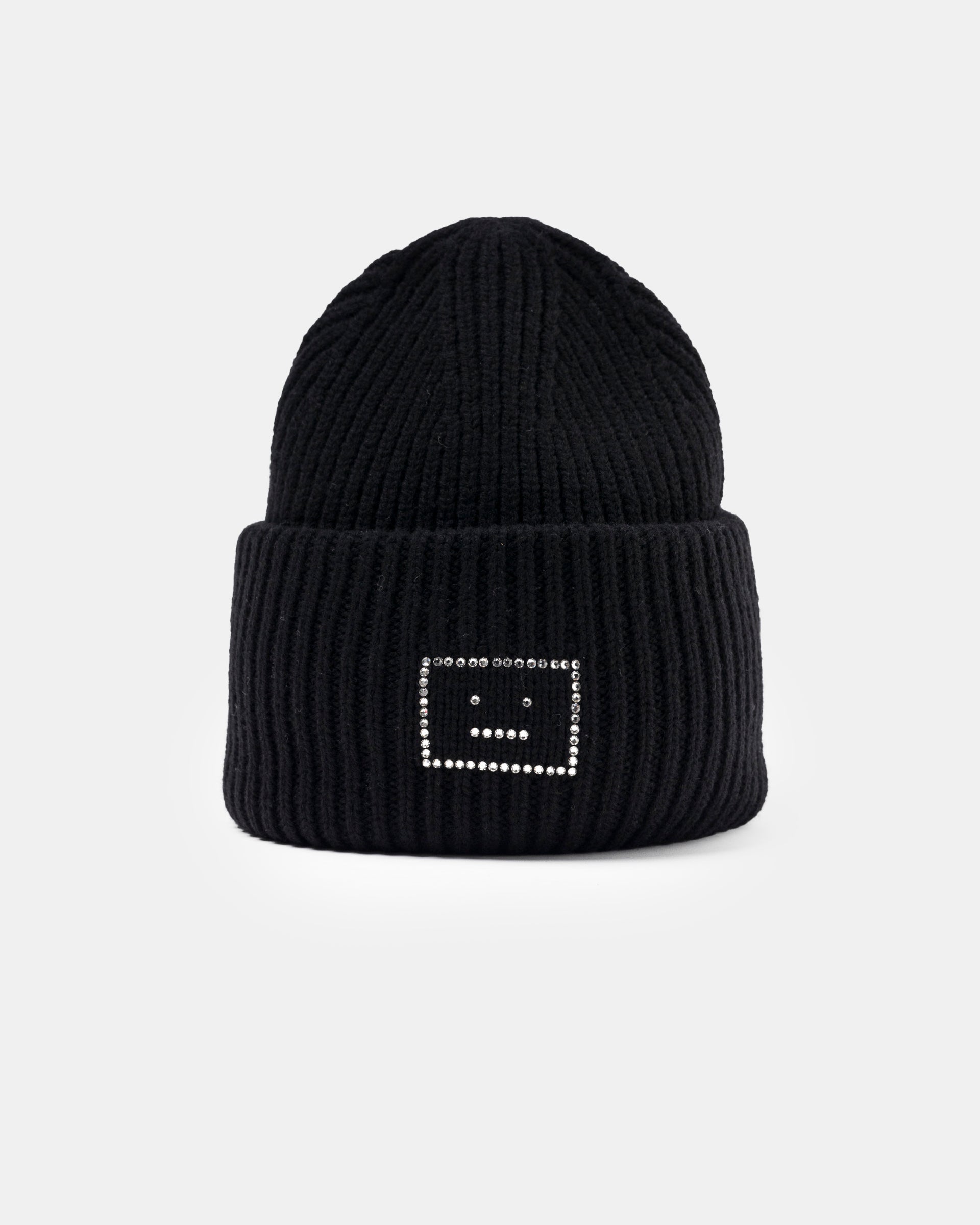 Embellished Face Logo Beanie in Black