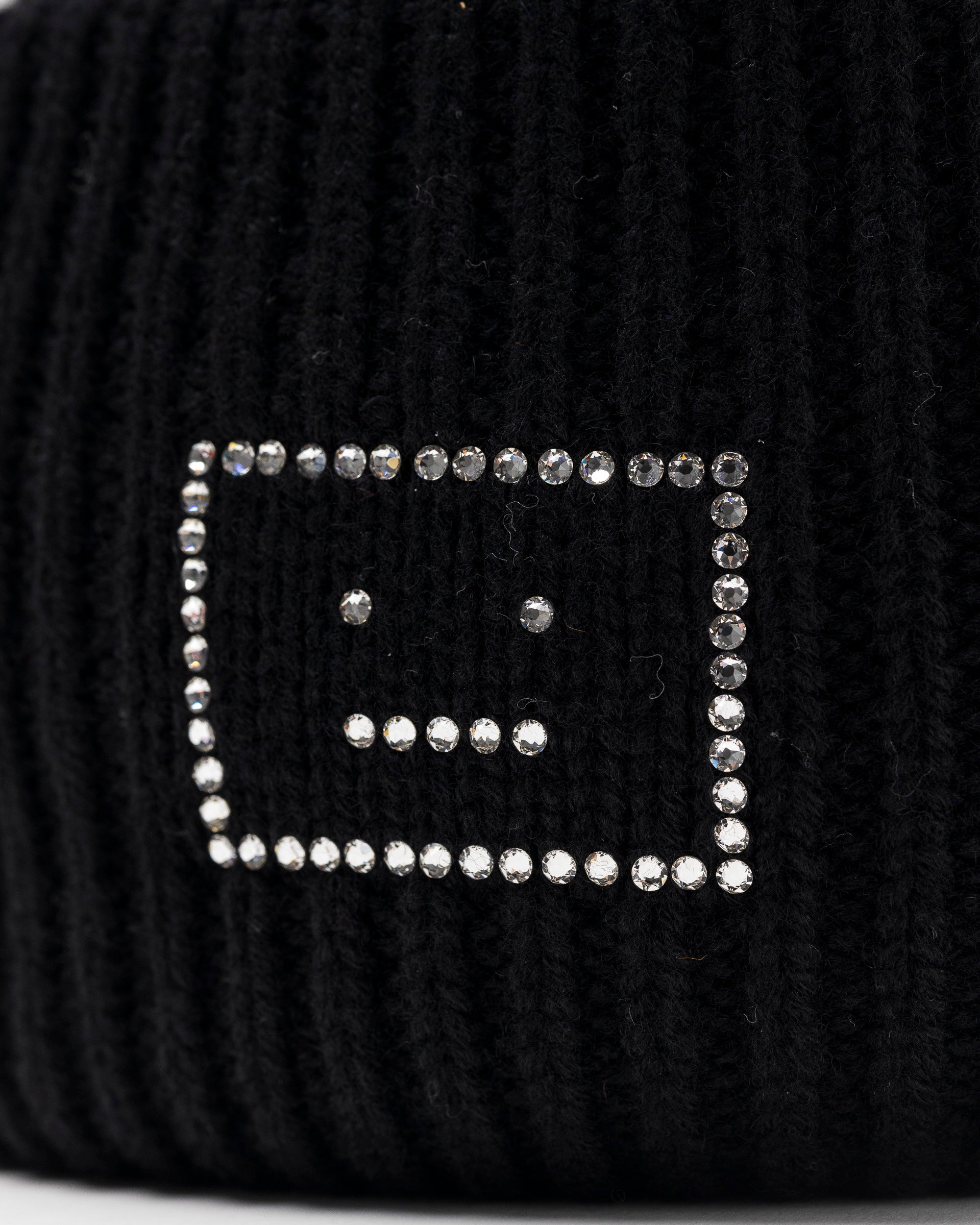 Embellished Face Logo Beanie in Black