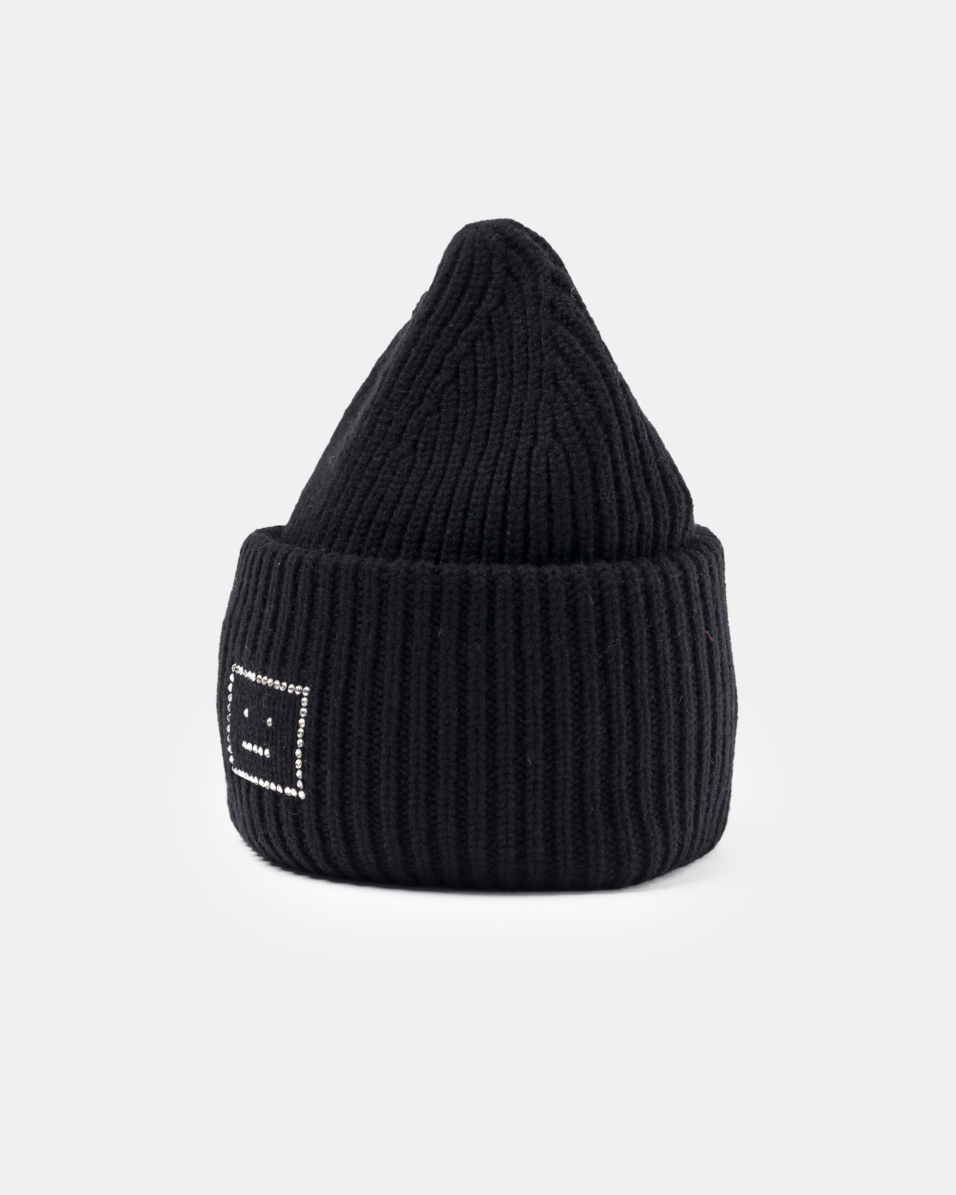 Embellished Face Logo Beanie in Black