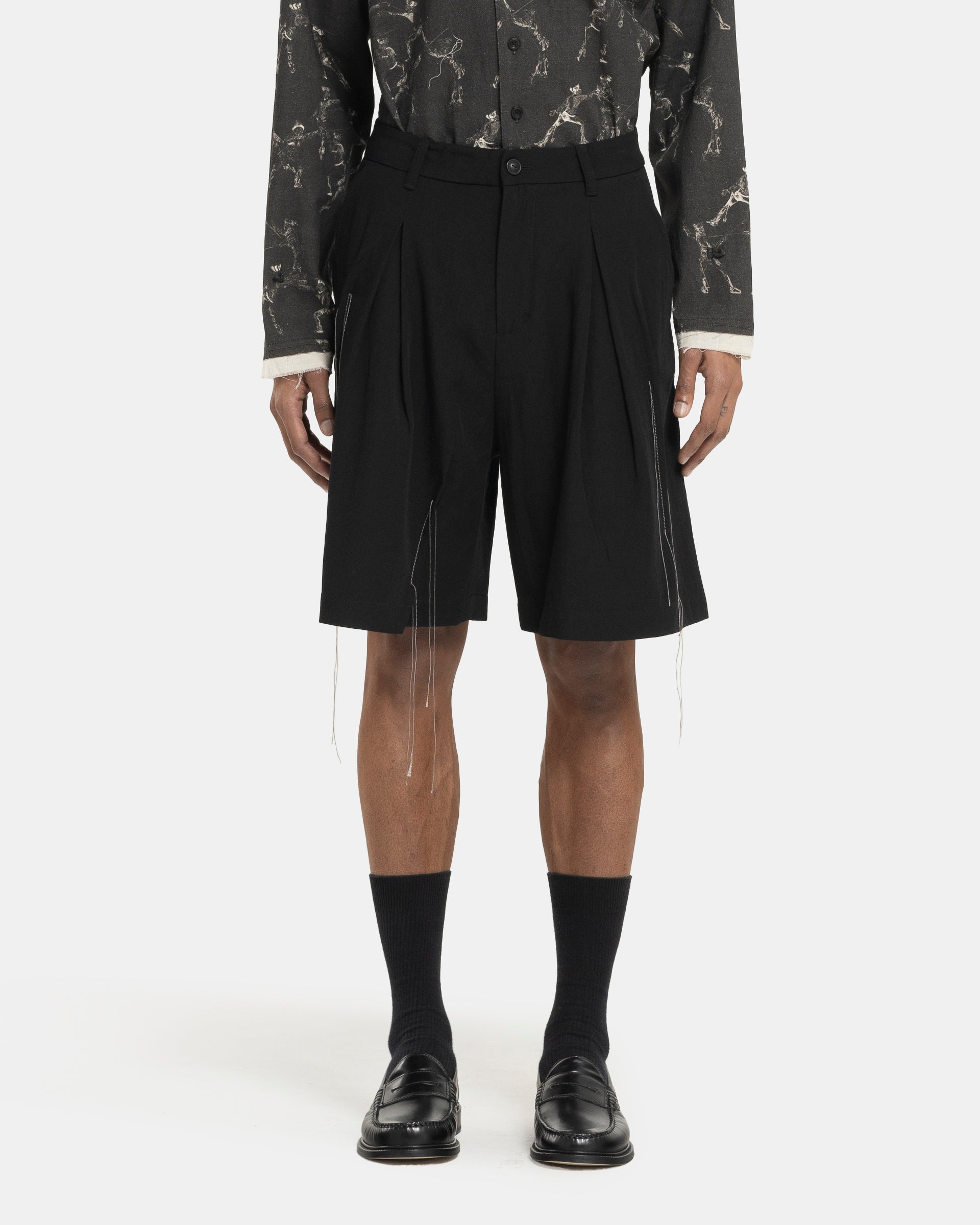 Professor.E Gathered Shorts in Black | RODEN GRAY