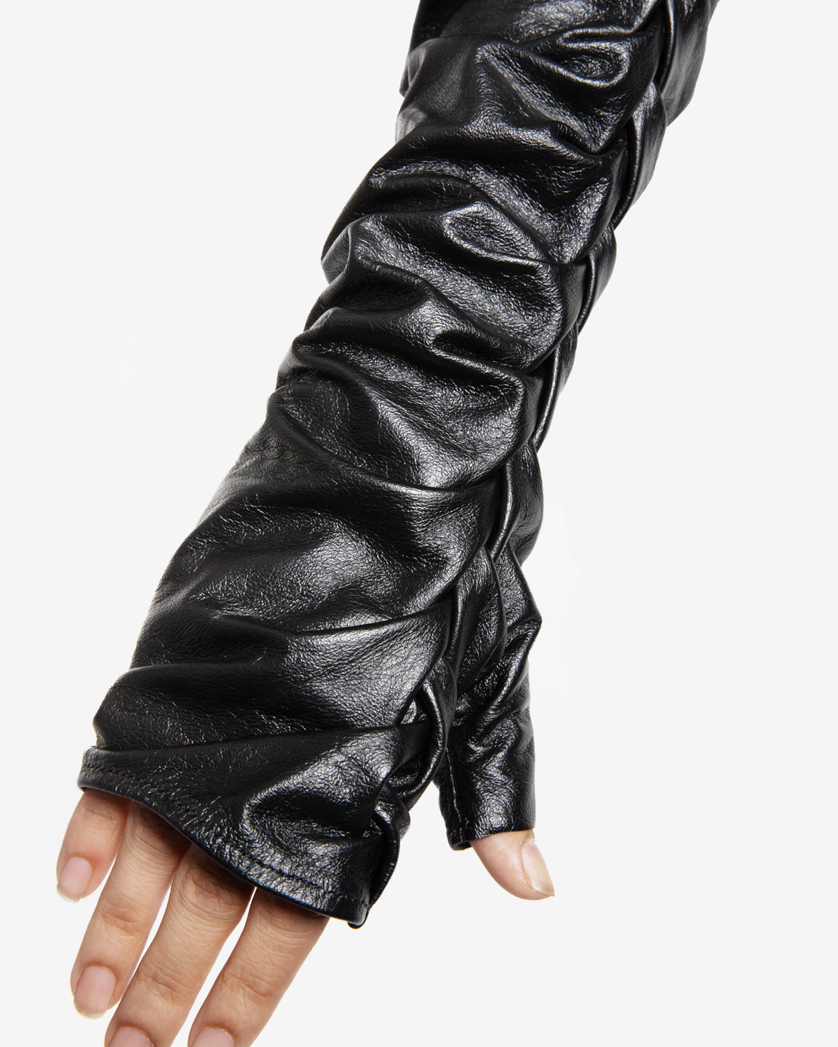 Braided Leather Opera Gloves in Black