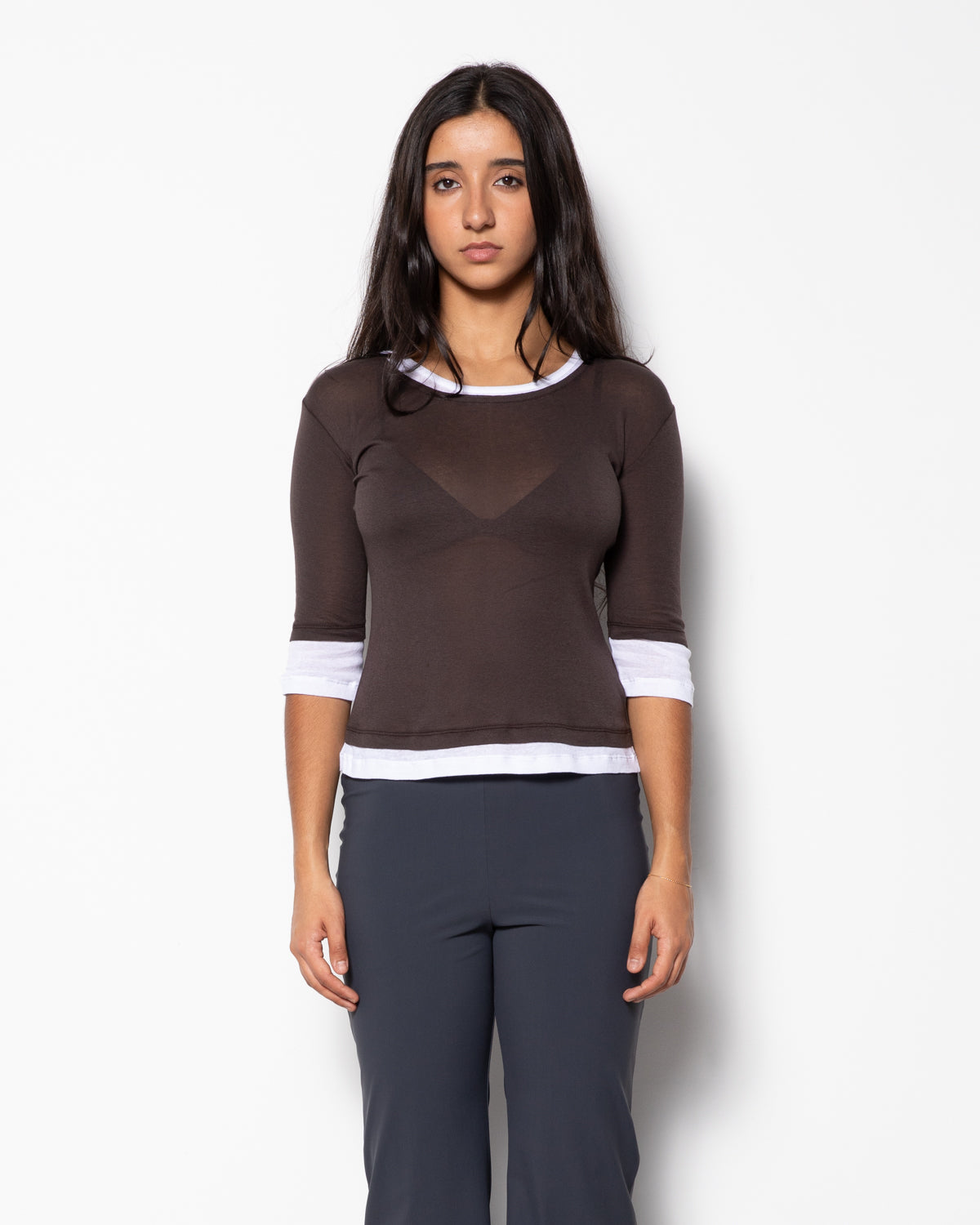 Gemma Top in Brown and White