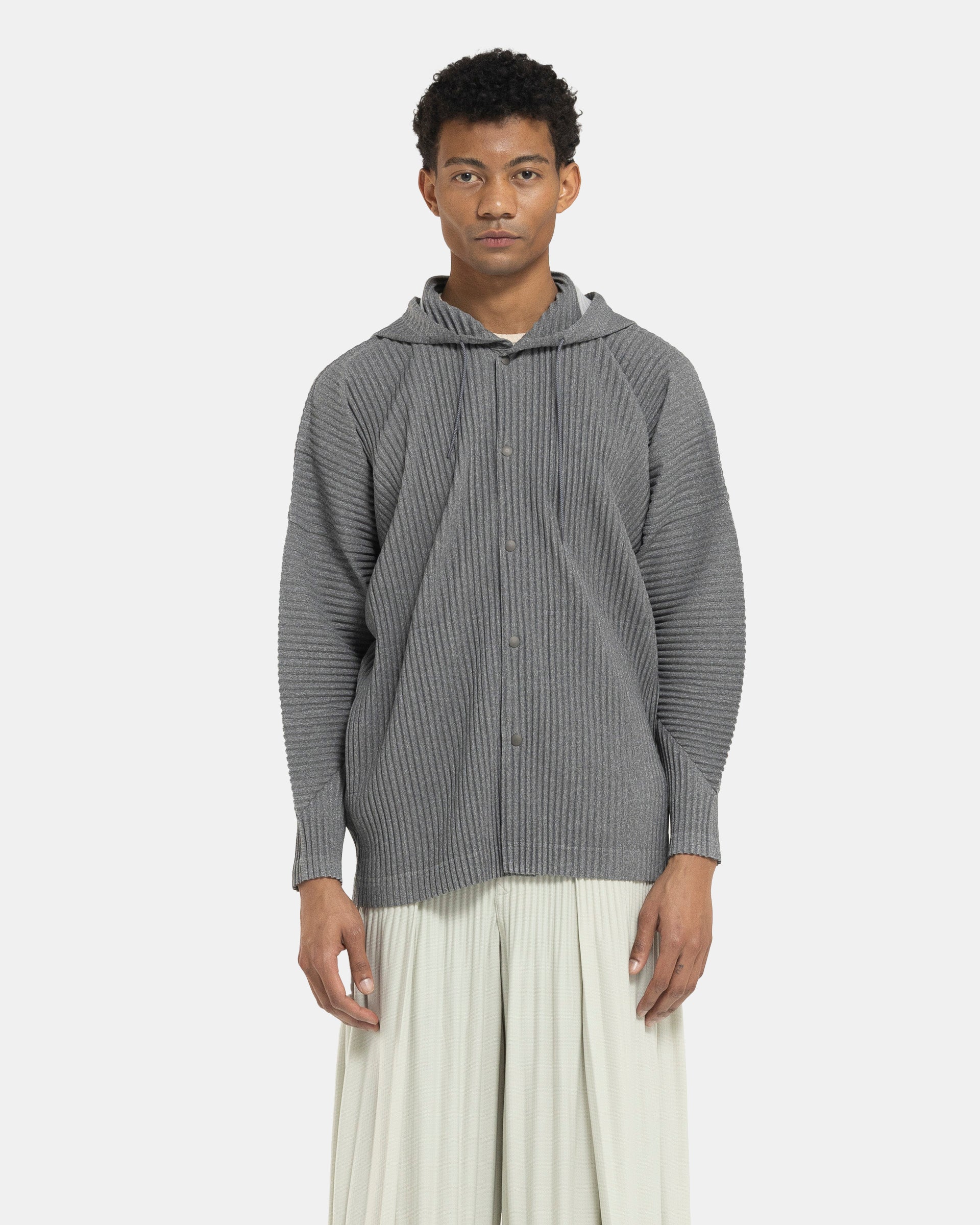 Heather Pleats Hoodie in Grey