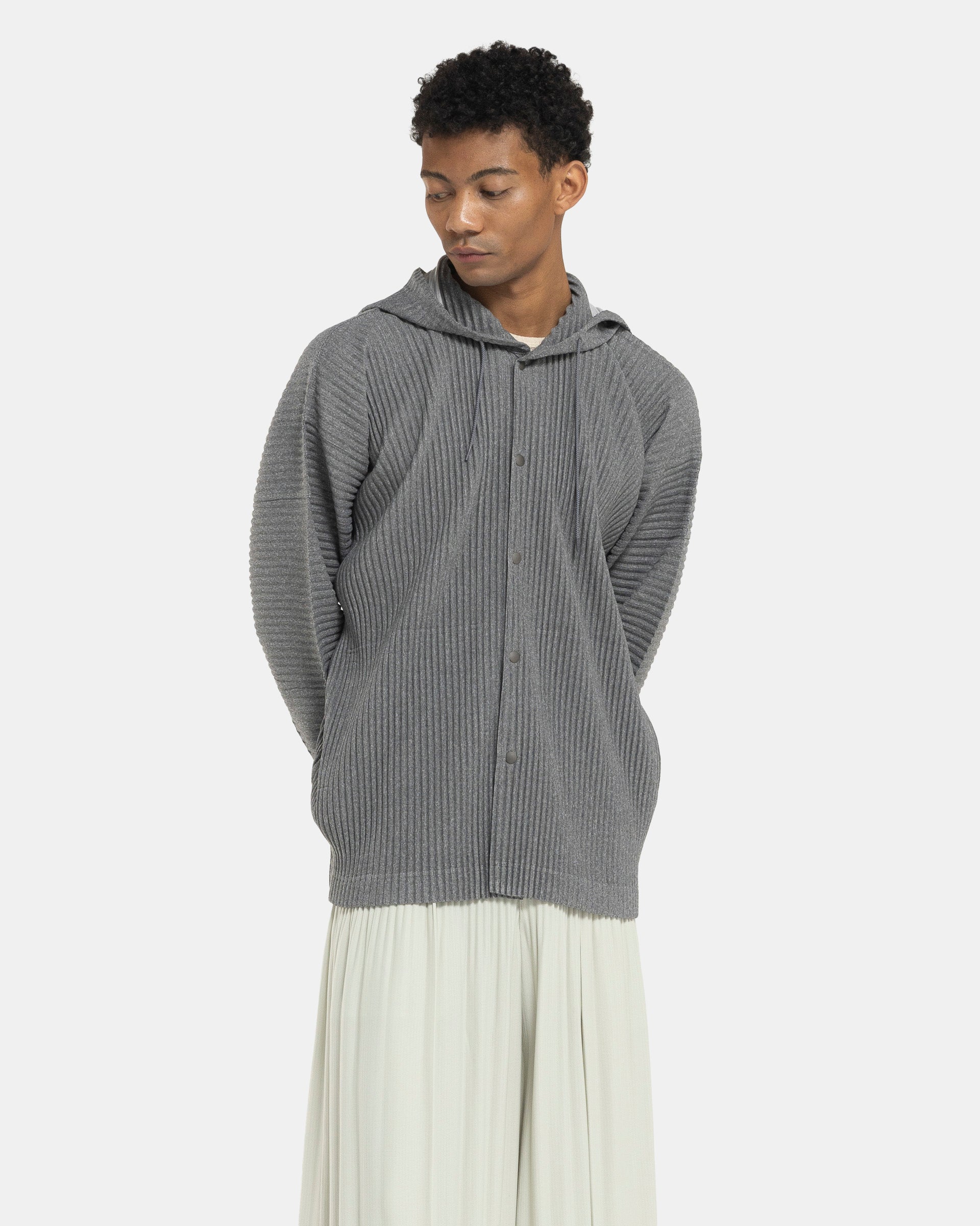 Heather Pleats Hoodie in Grey