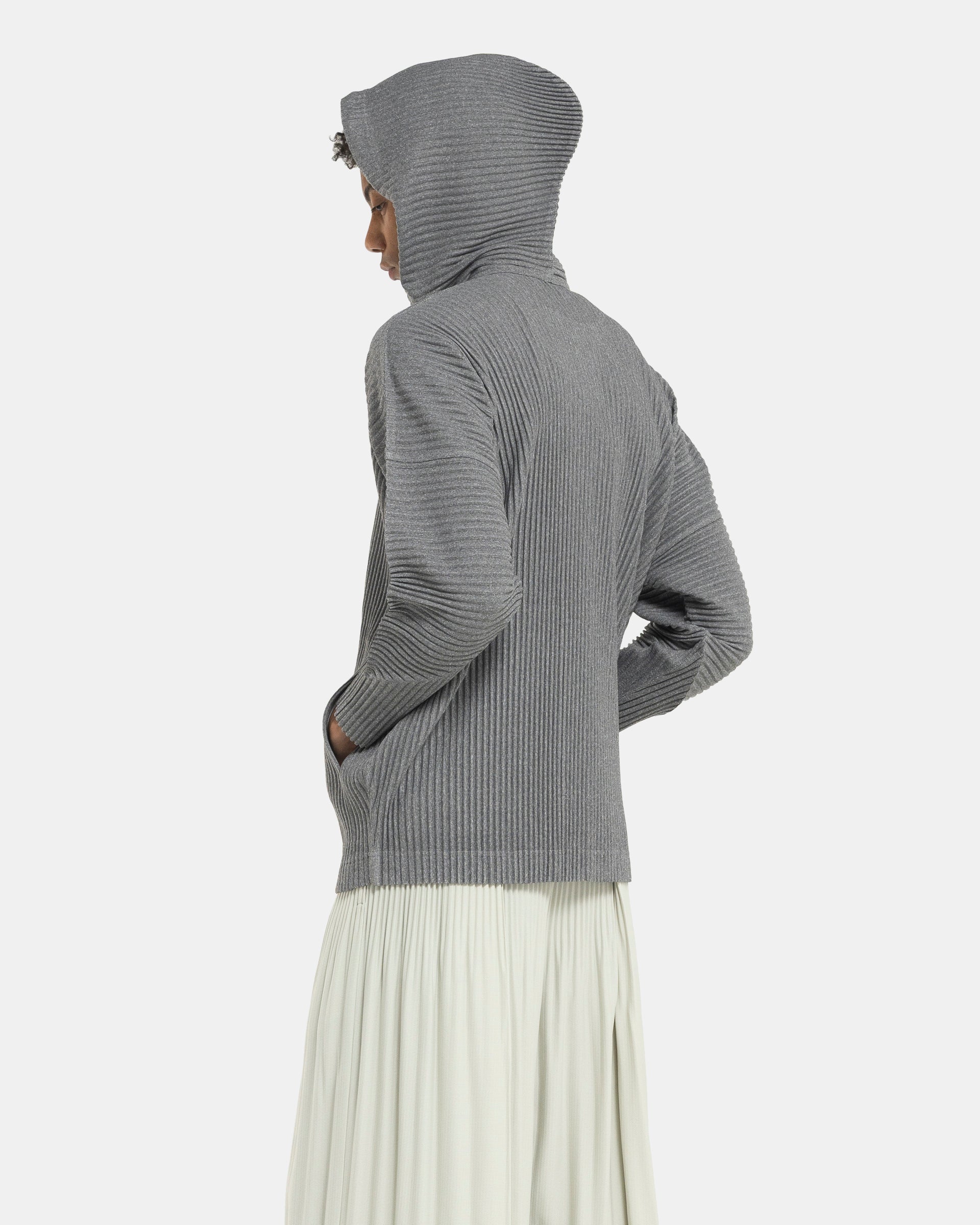 Heather Pleats Hoodie in Grey