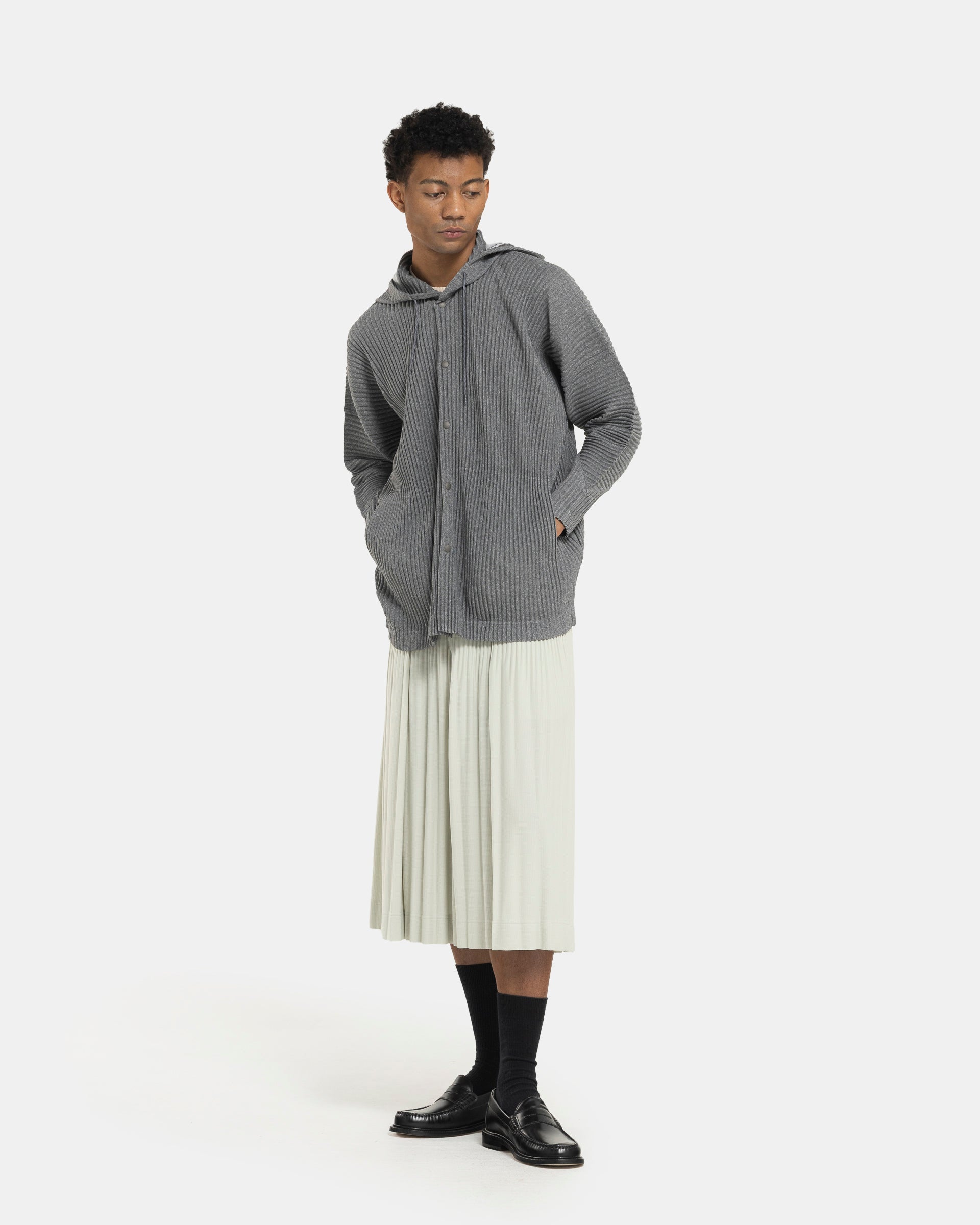 Heather Pleats Hoodie in Grey