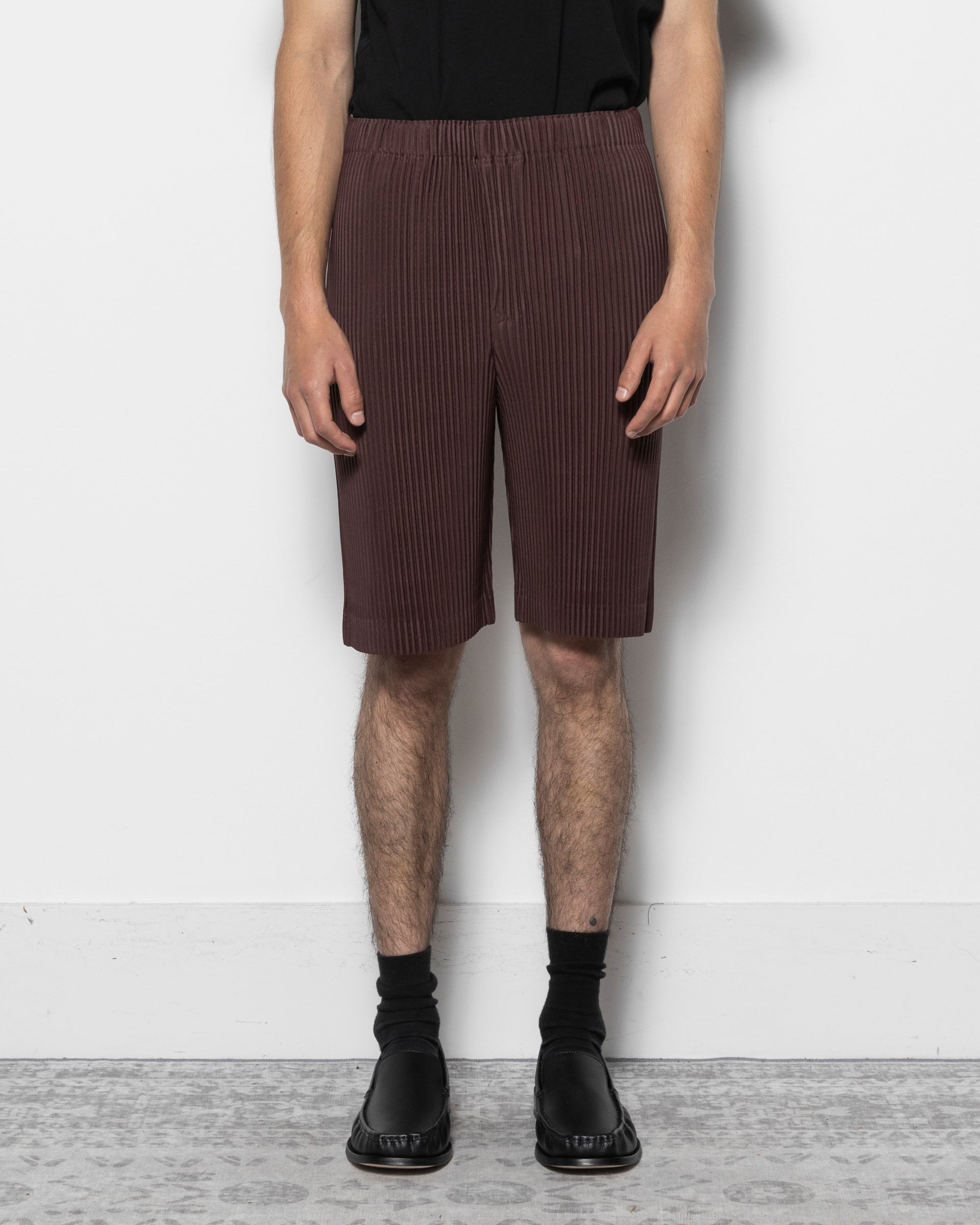 Color Pleats Shorts in Edge Brown